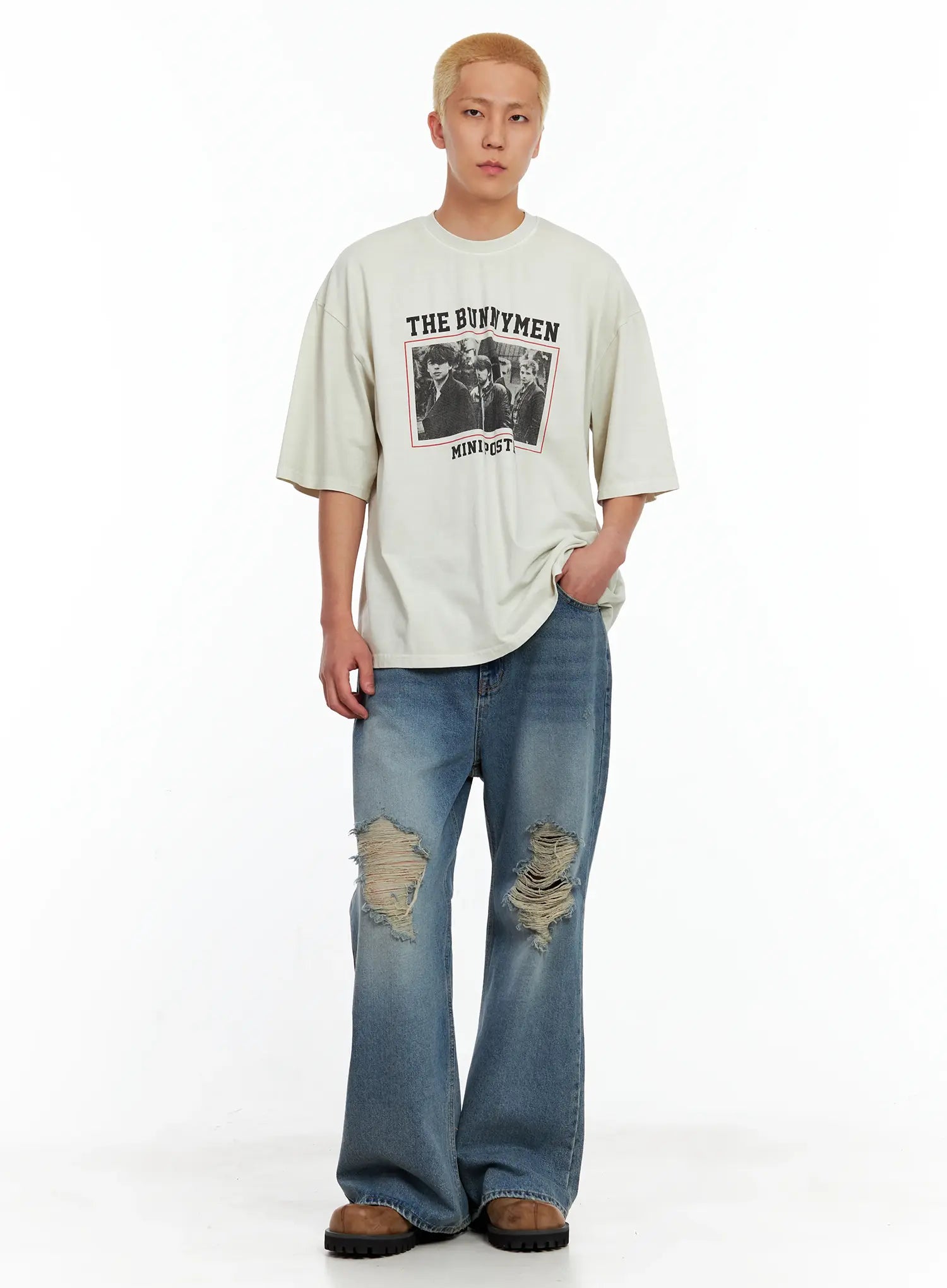 Men's Distressed Wide-Leg Denim Pants IL511