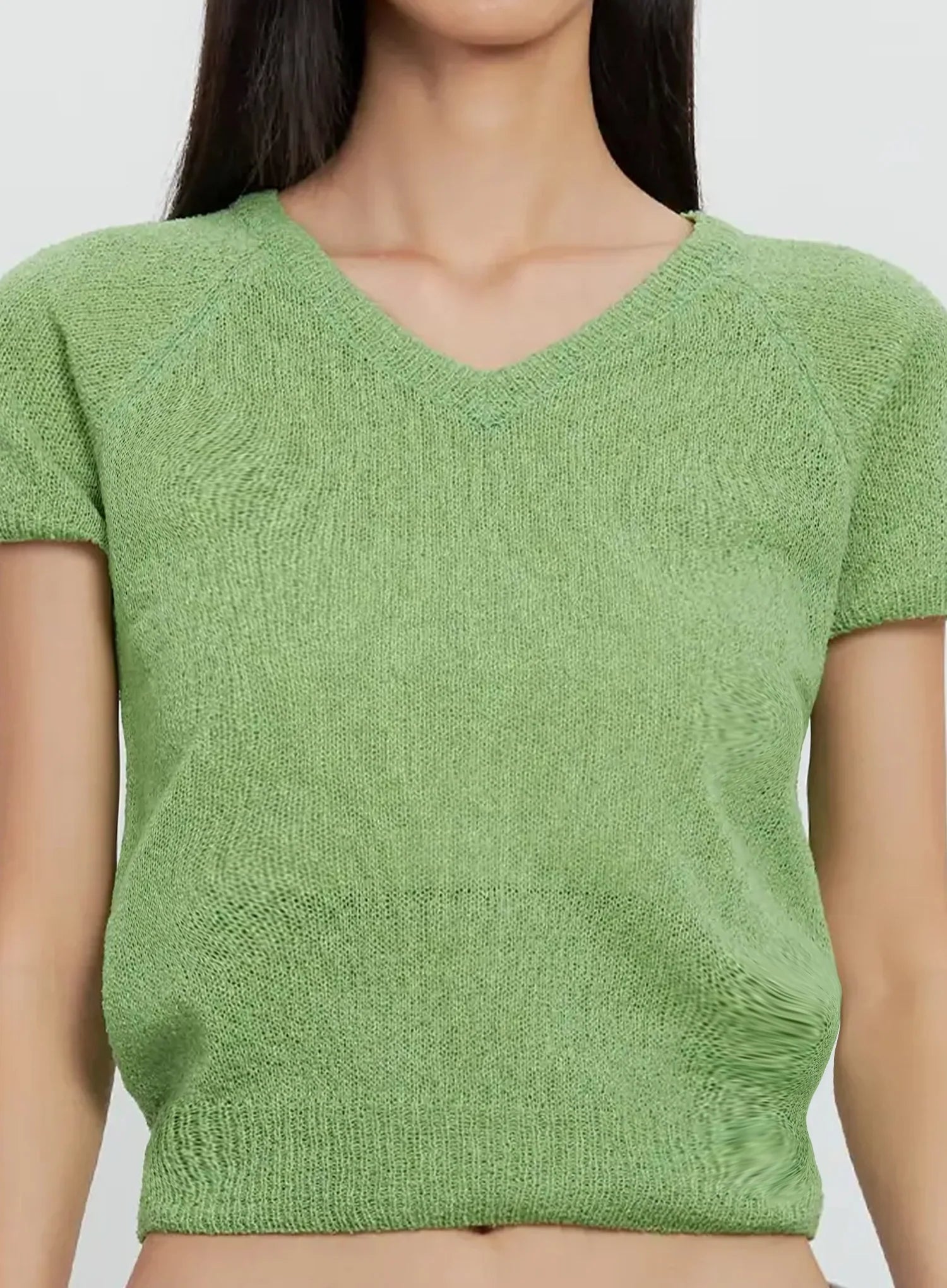 Mesh V-Neck Short-Sleeve Top IL528