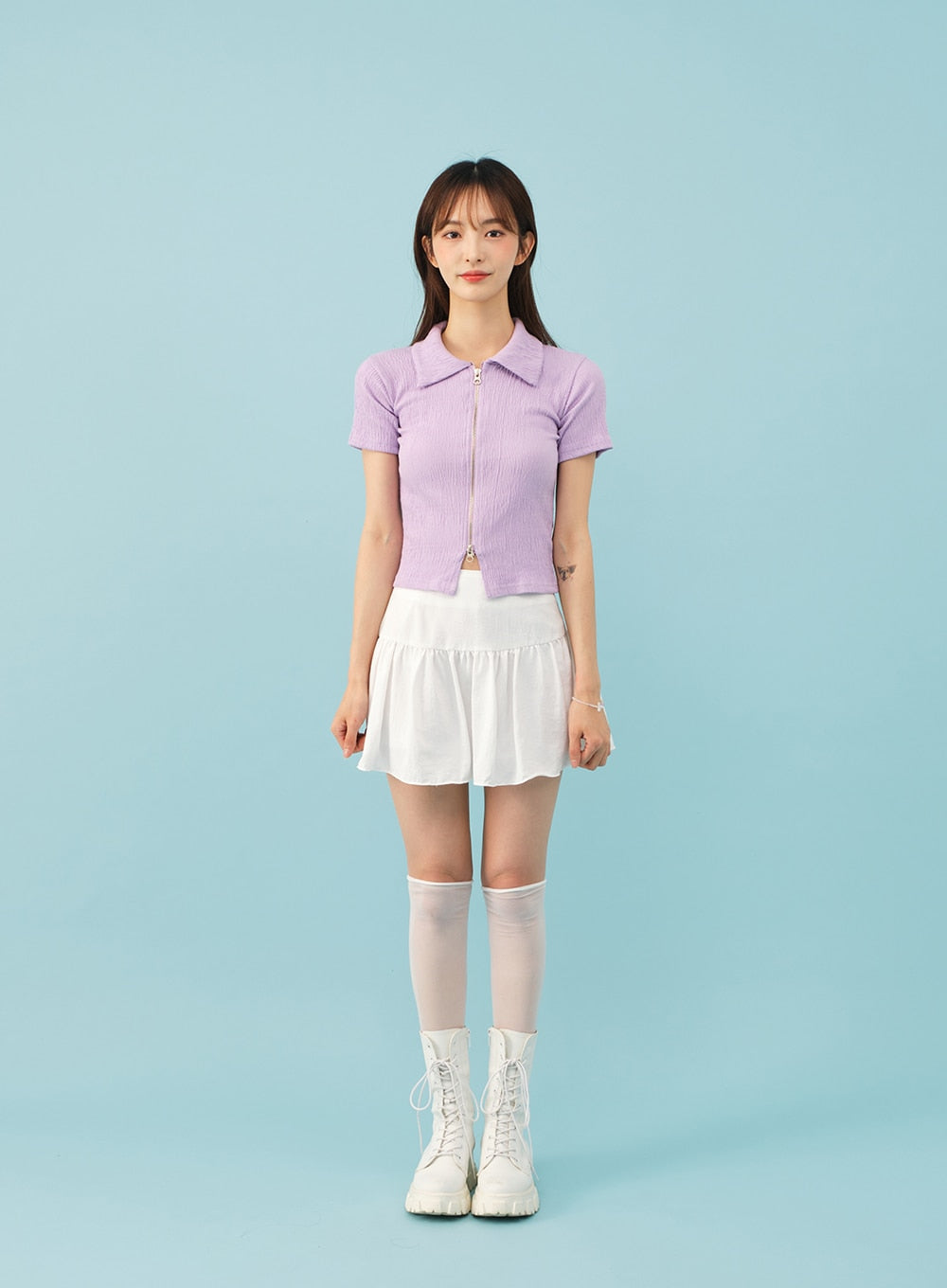 Two-Way Zip-Up Collared Top BJ17