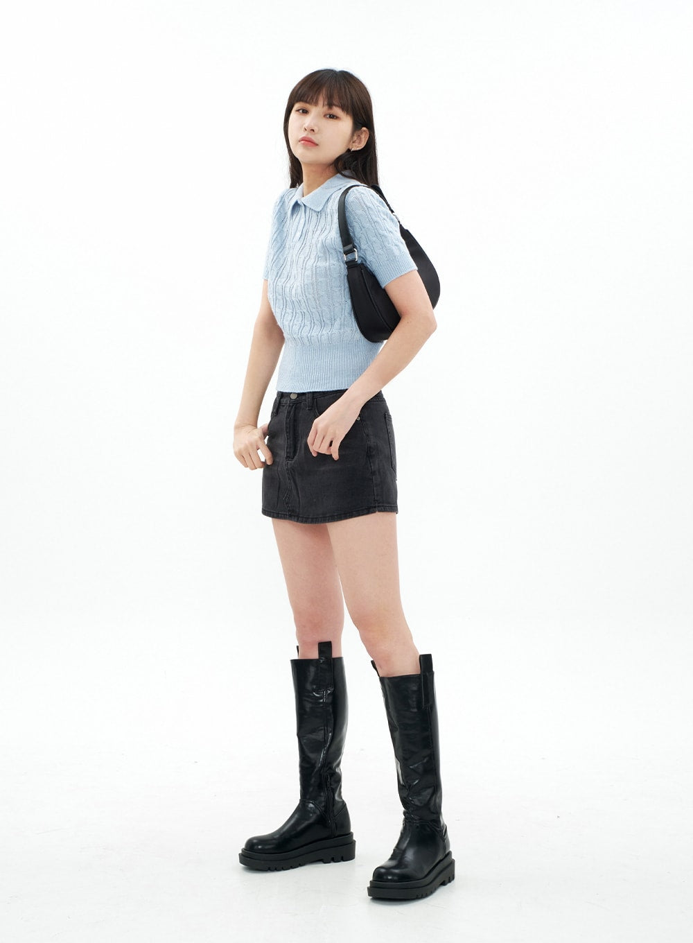 Cable Knit Collared Short-sleeve Sweater CA01