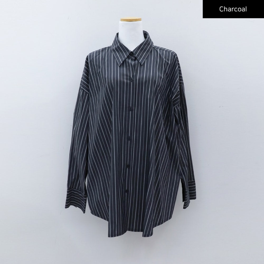 Oversized Striped Shirt with Waist Band Set CY27