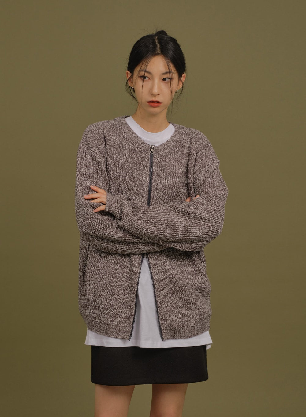 Loose Fit Knit with Two Way Zip