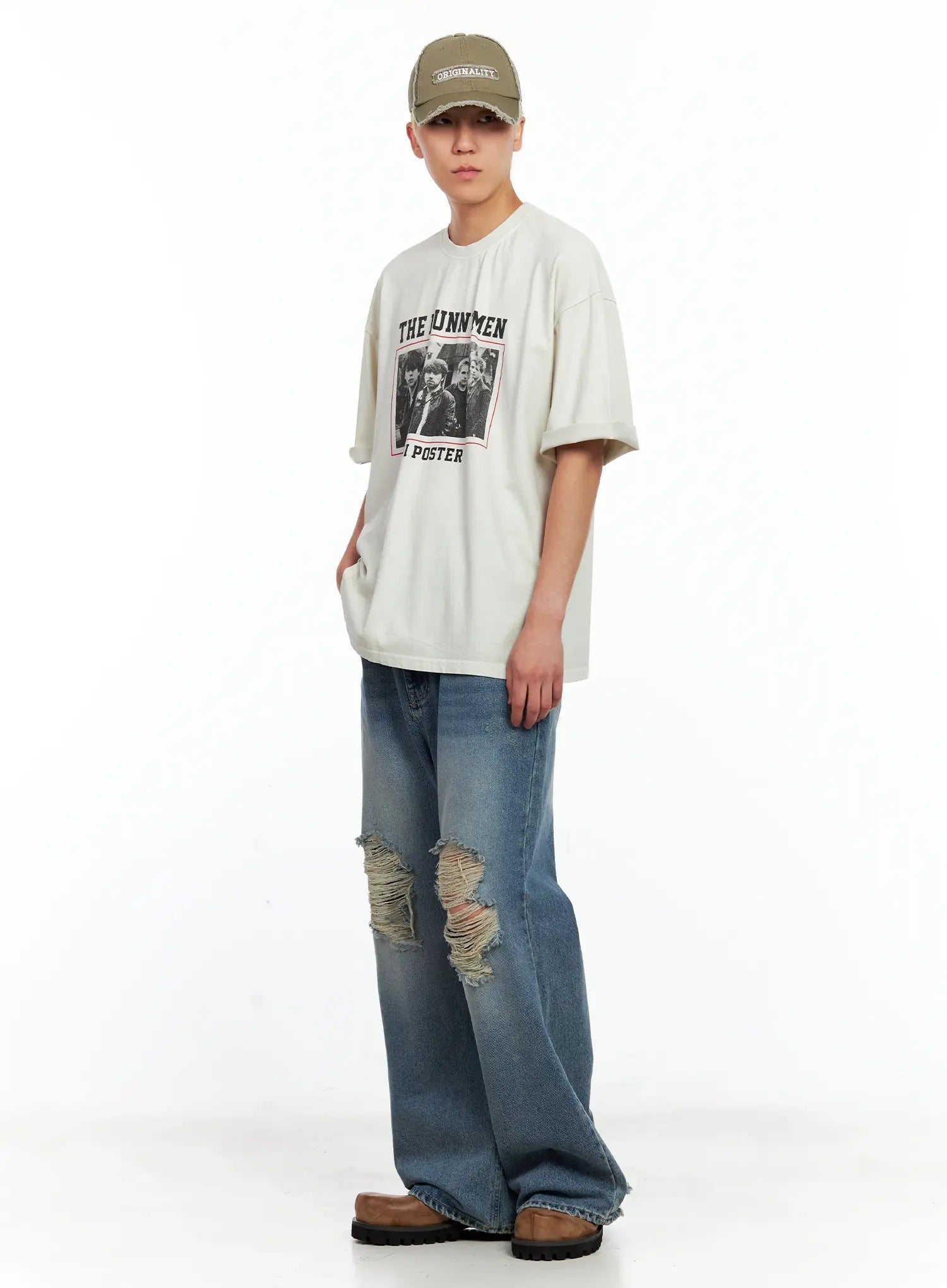 Men's Distressed Wide-Leg Denim Pants IL511