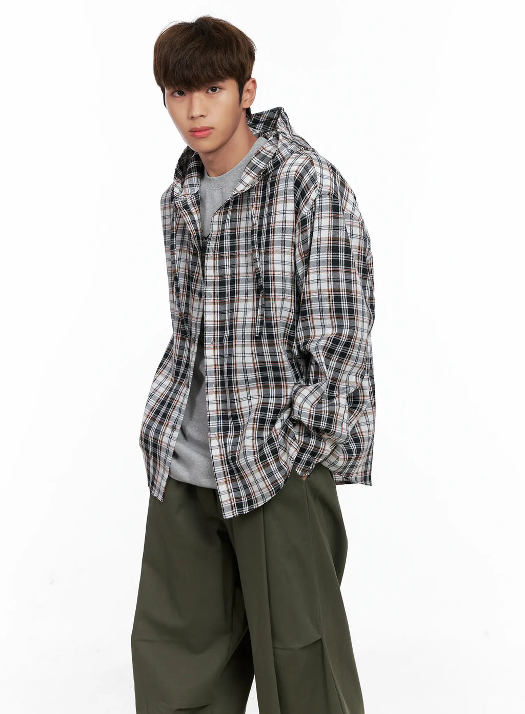 Men's Hooded Plaid Shirt IO506