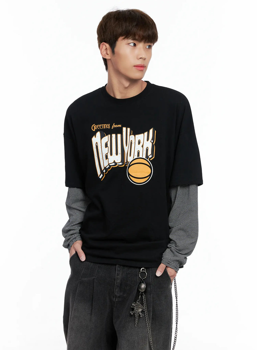 Men's New York Striped Layered Tee IO502