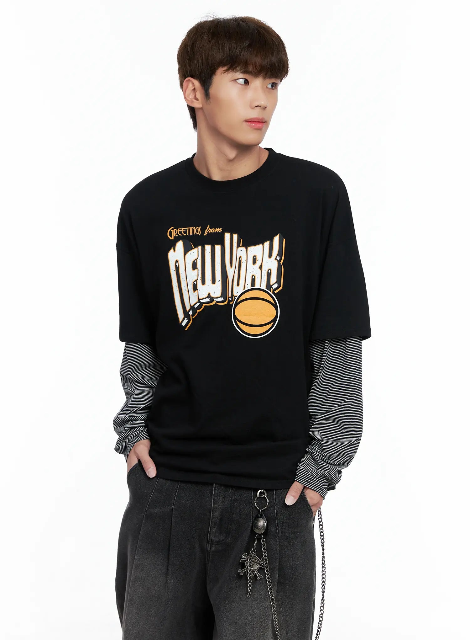 Men's New York Striped Layered Tee IO502