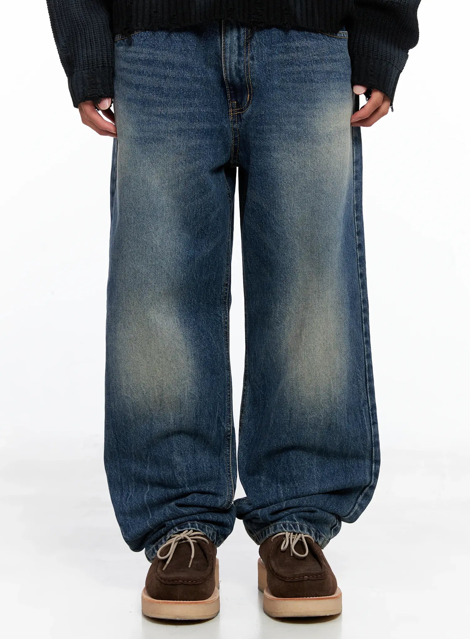Men's Vintage Wash Semi-Wide Jeans IO502