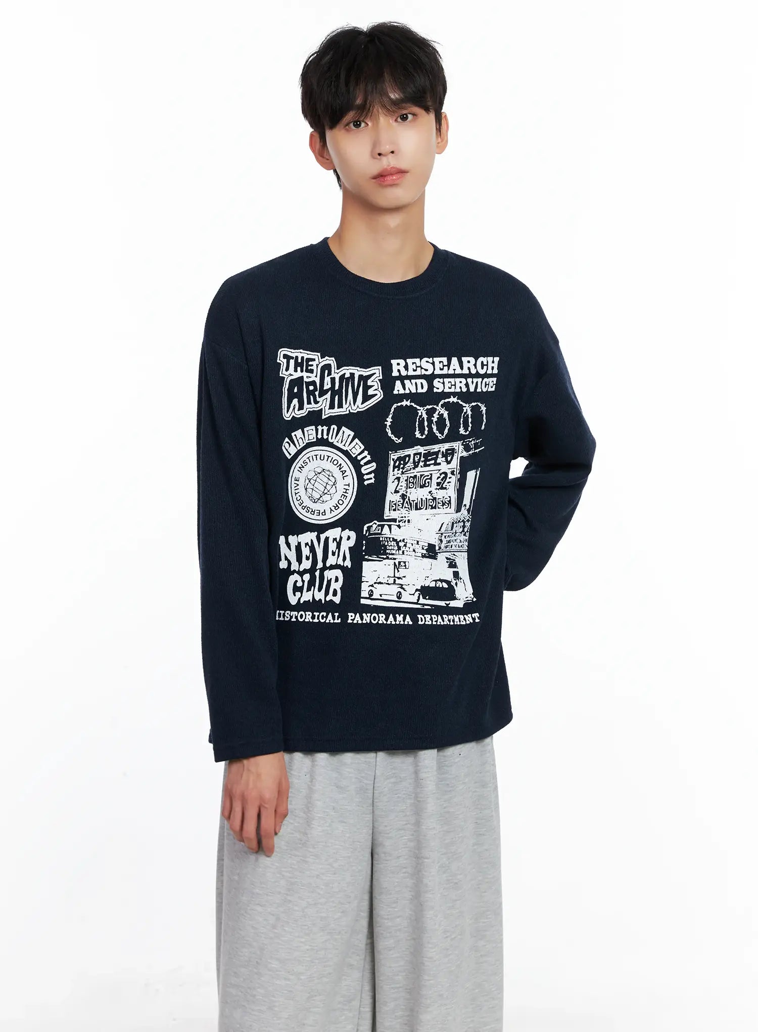 Men's Graphic Knit Long-Sleeve Top IS519