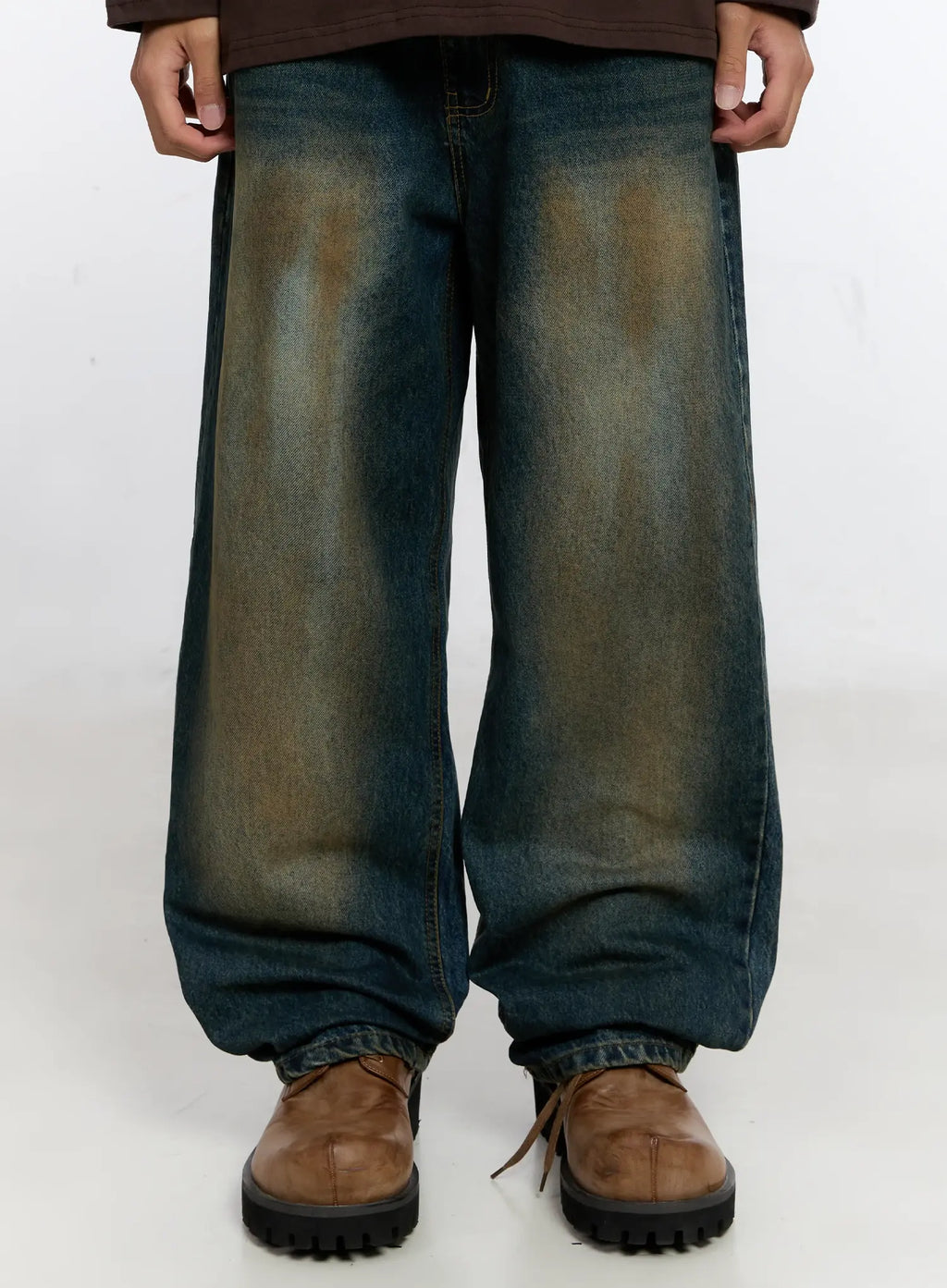 Men's Vintage Wash Wide Leg Jeans IS530