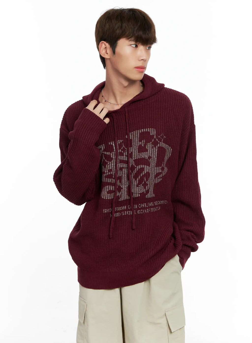 Men's Letter Knit Hoodie IO506