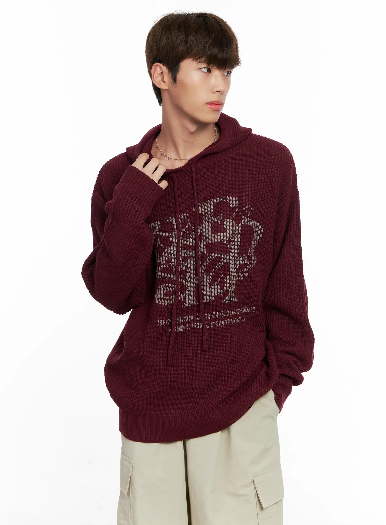 Men's Letter Knit Hoodie IO506
