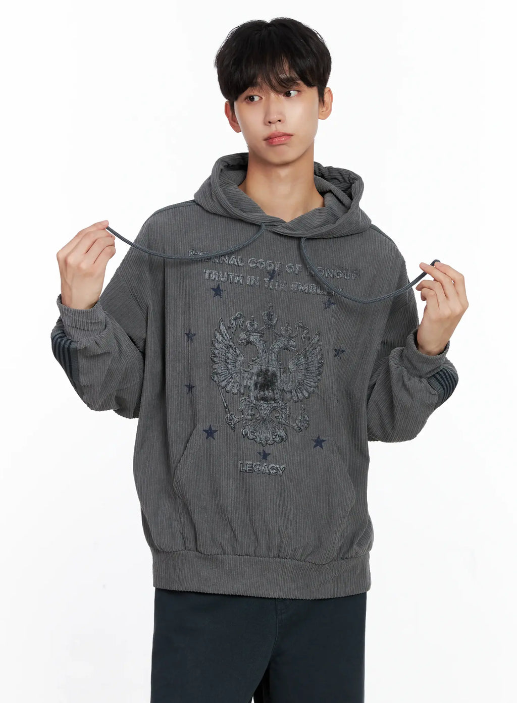 Men's Embroidered Corduroy Hoodie IS519