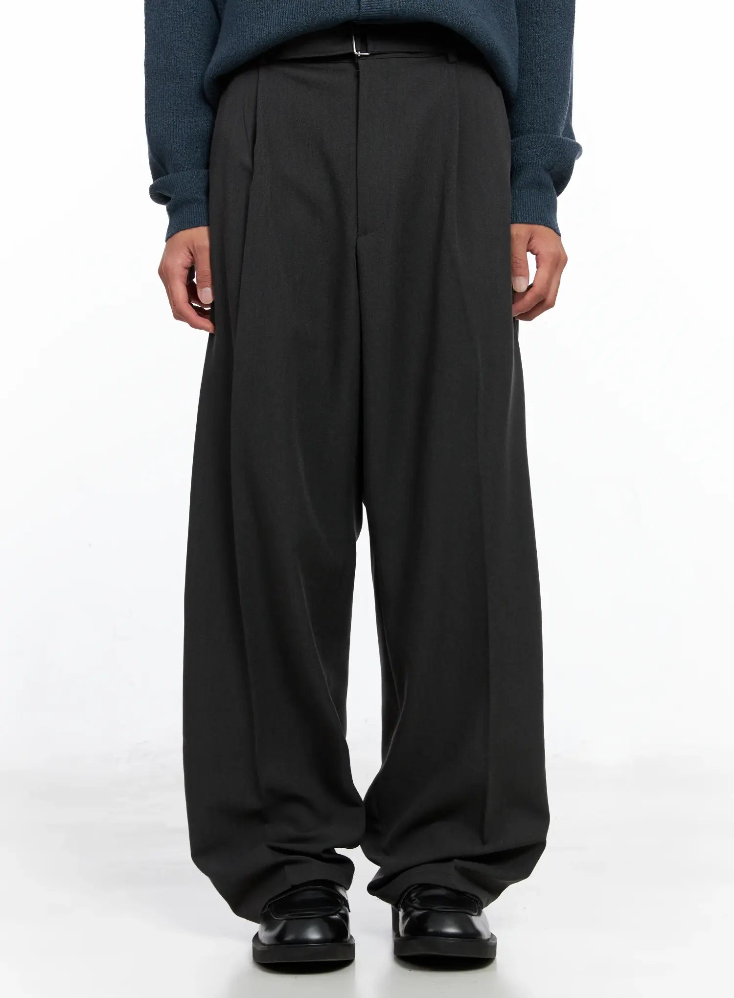 Men's Classic Belted Wide-Leg Pants IO506