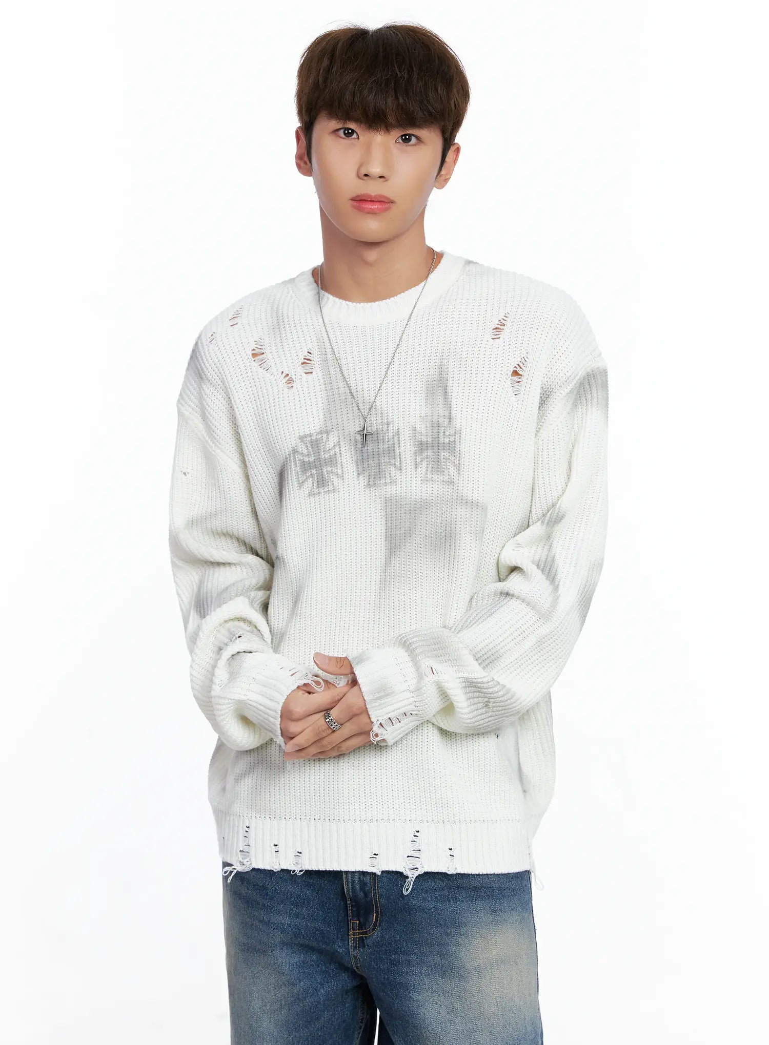 Men's Distressed Knit Sweater IO502