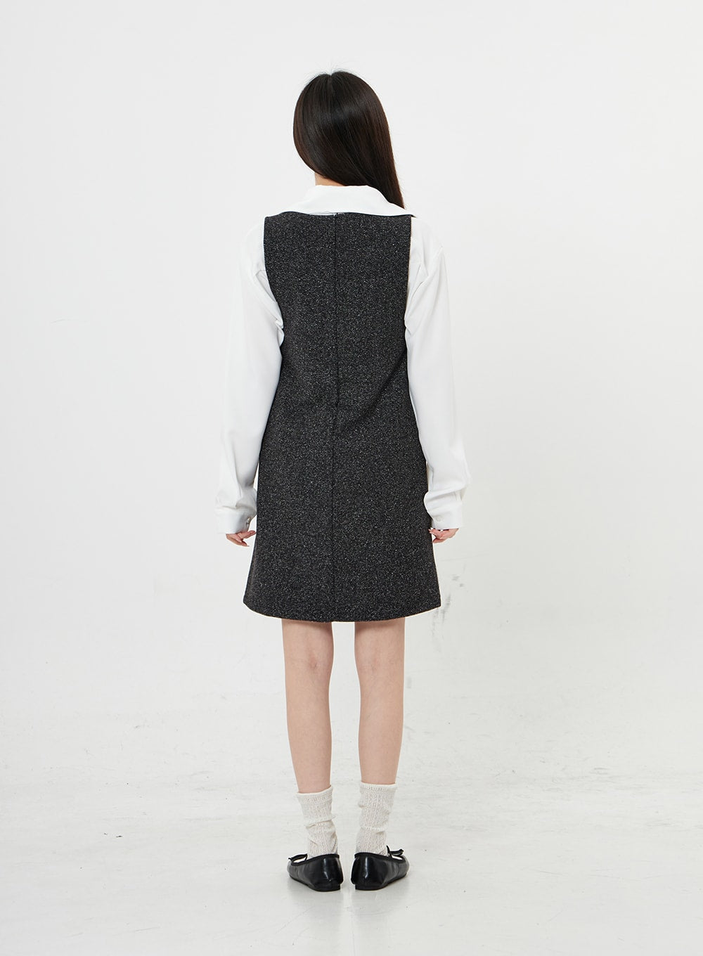 Mixed Color V-Neck Wool Dress BO21