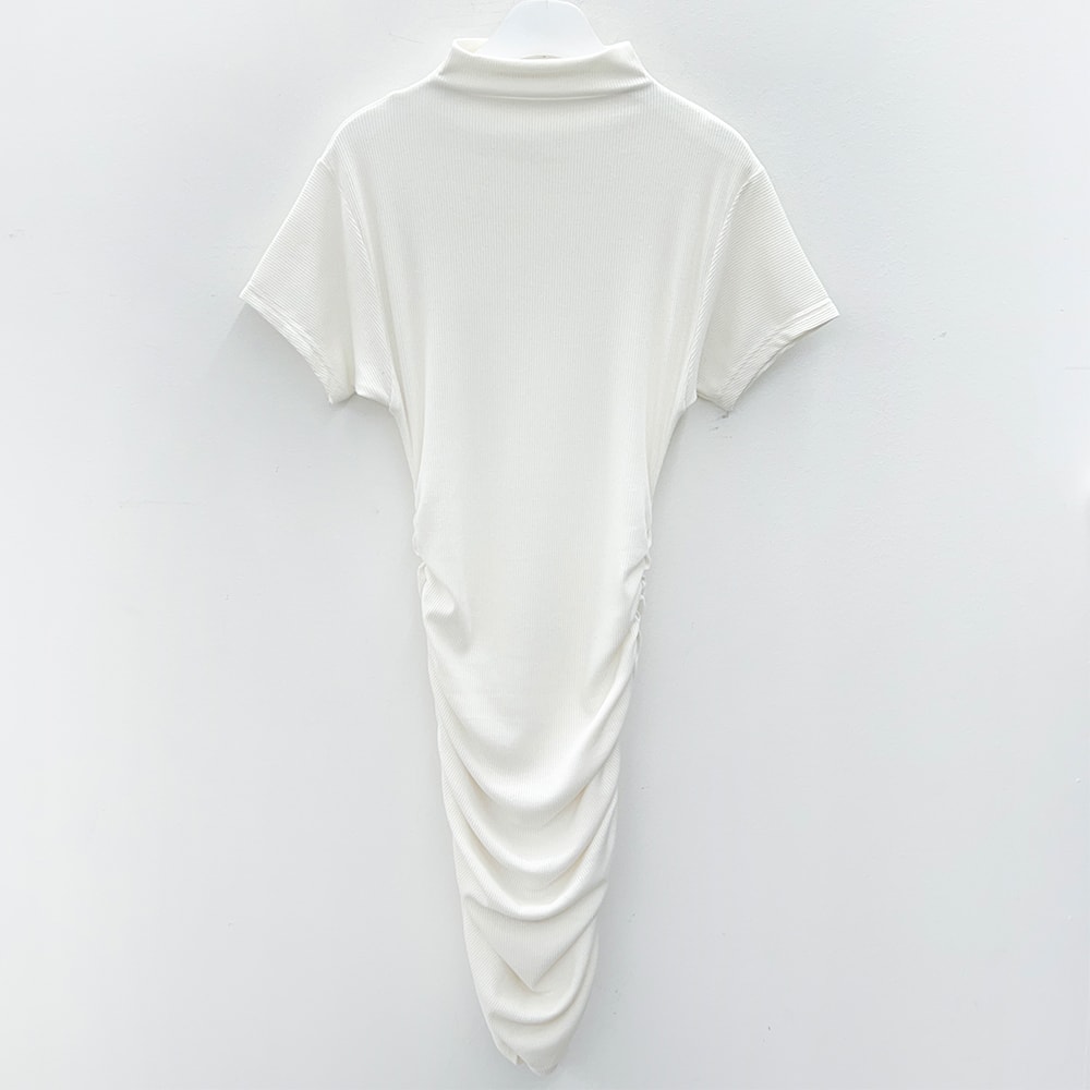 Half Turtleneck Shirring Mini Dress L1002