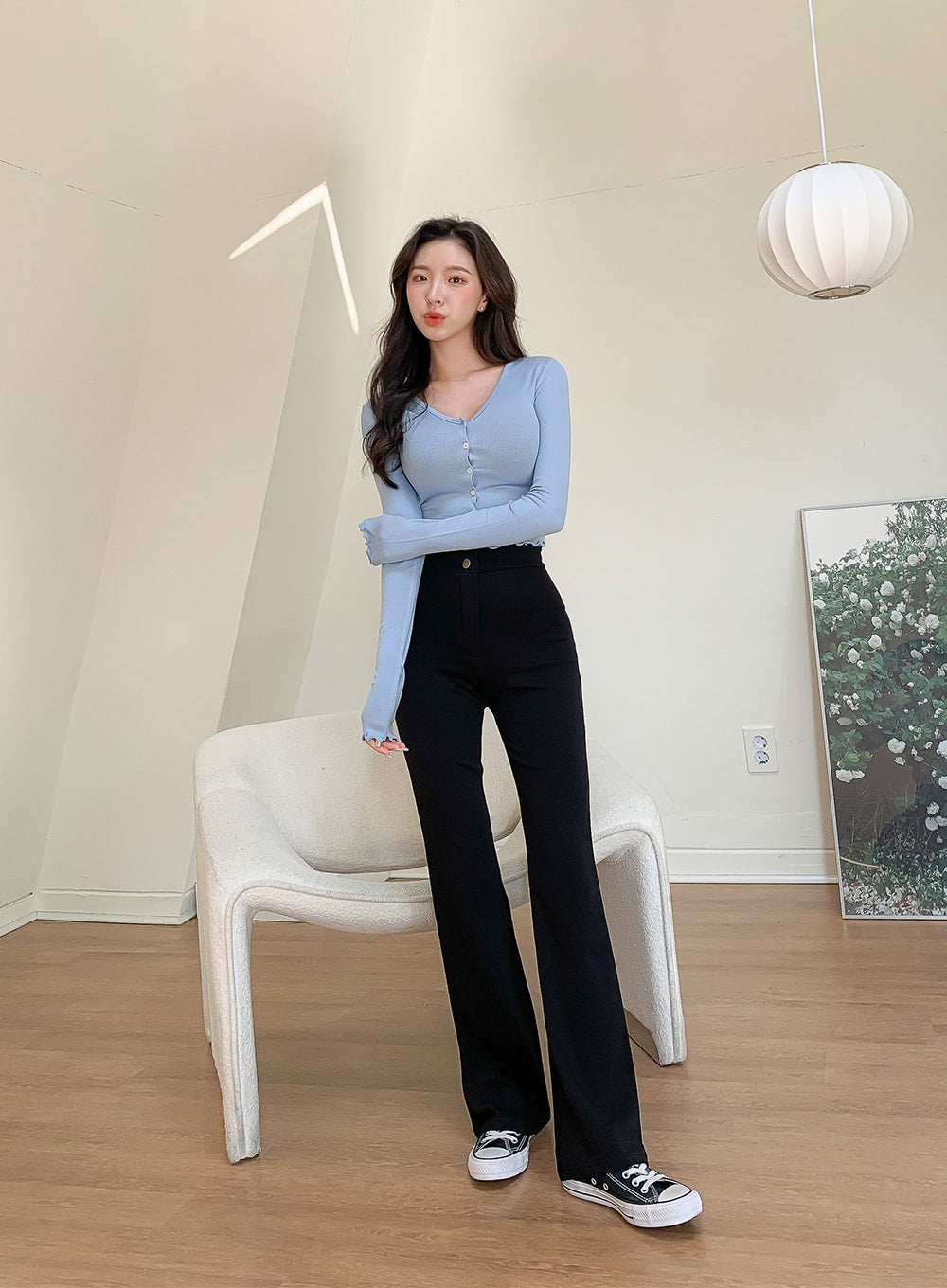 V-neck Frill Long-sleeve Cardigan T-shirt L1002