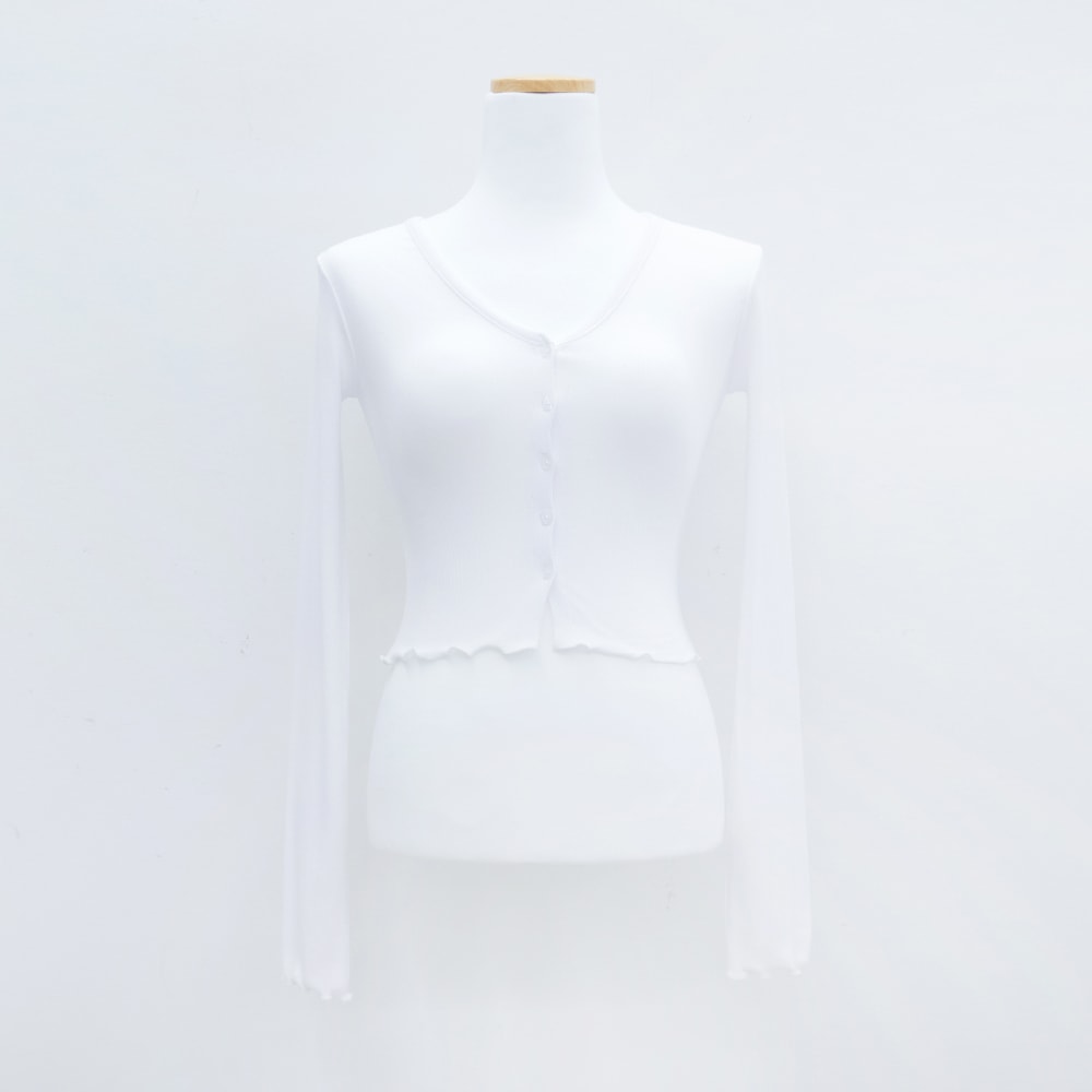 V-neck Frill Long-sleeve Cardigan T-shirt L1002