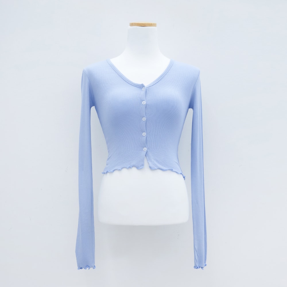 V-neck Frill Long-sleeve Cardigan T-shirt L1002