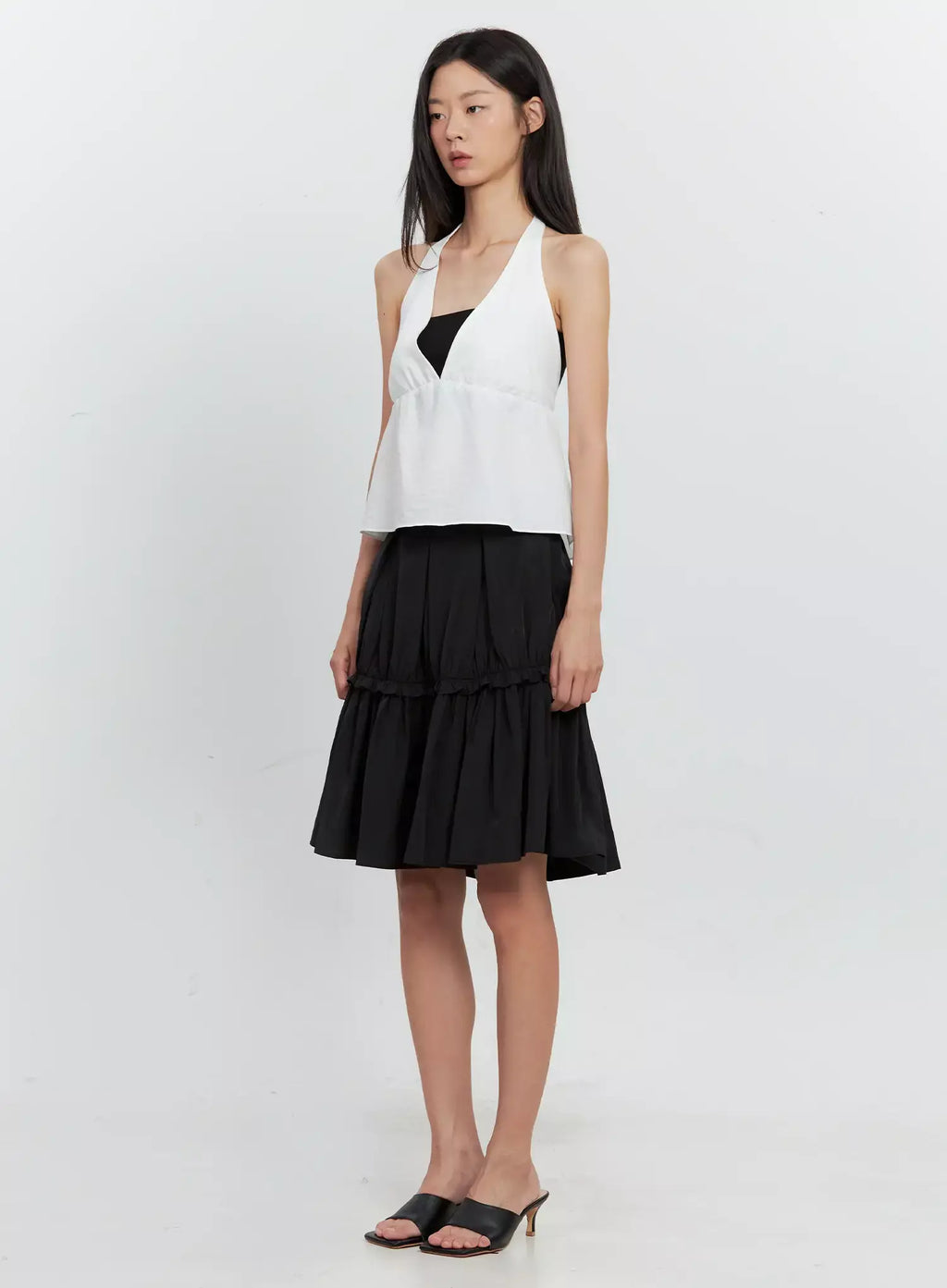 Pleated Nylon Midi Skirt IS516