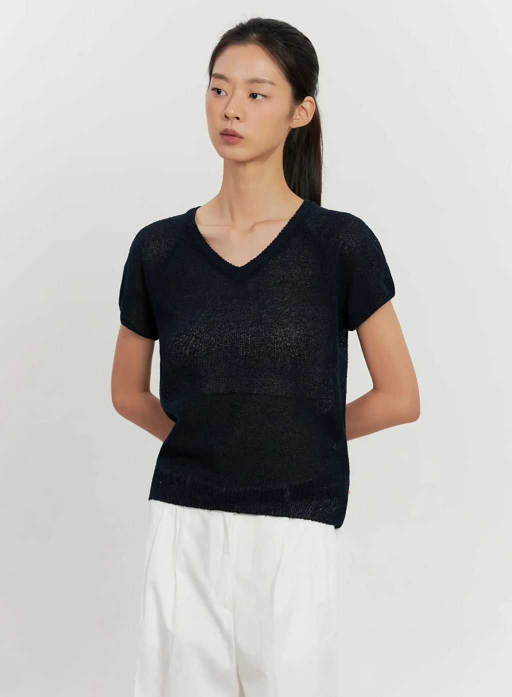 Mesh V-Neck Short-Sleeve Top IL528