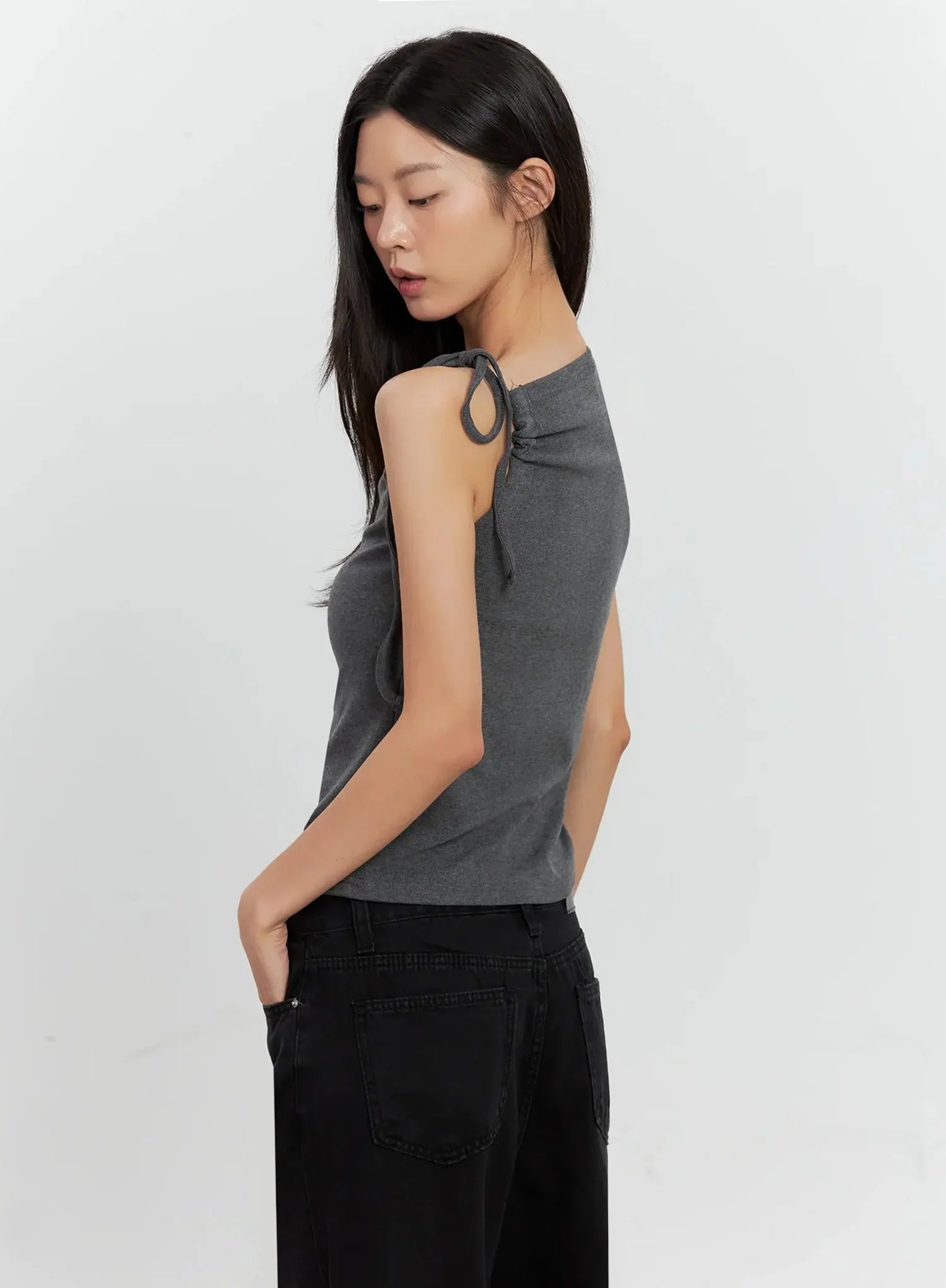 Asymmetric High Neck Tank Top IL528