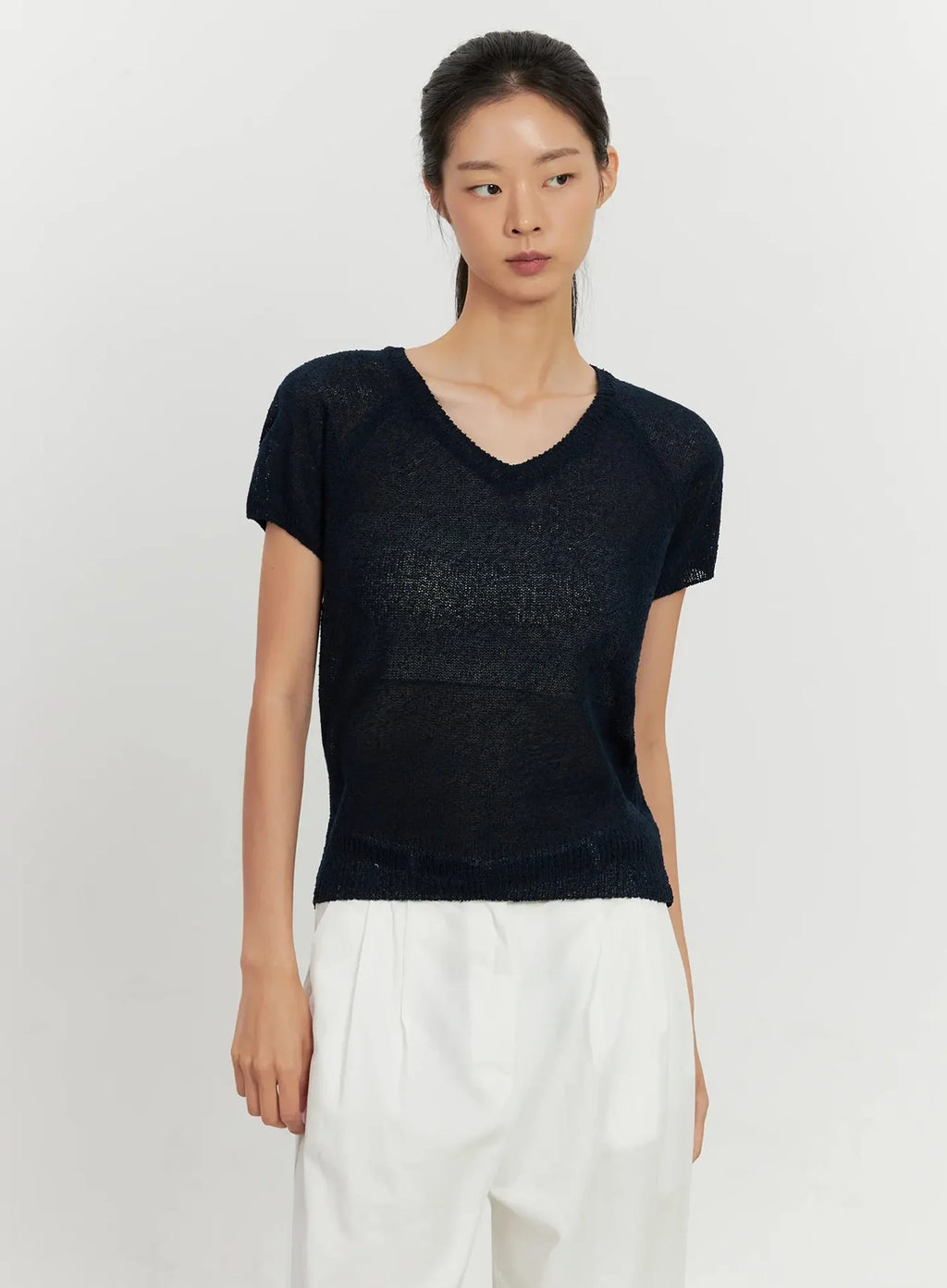 Mesh V-Neck Short-Sleeve Top IL528