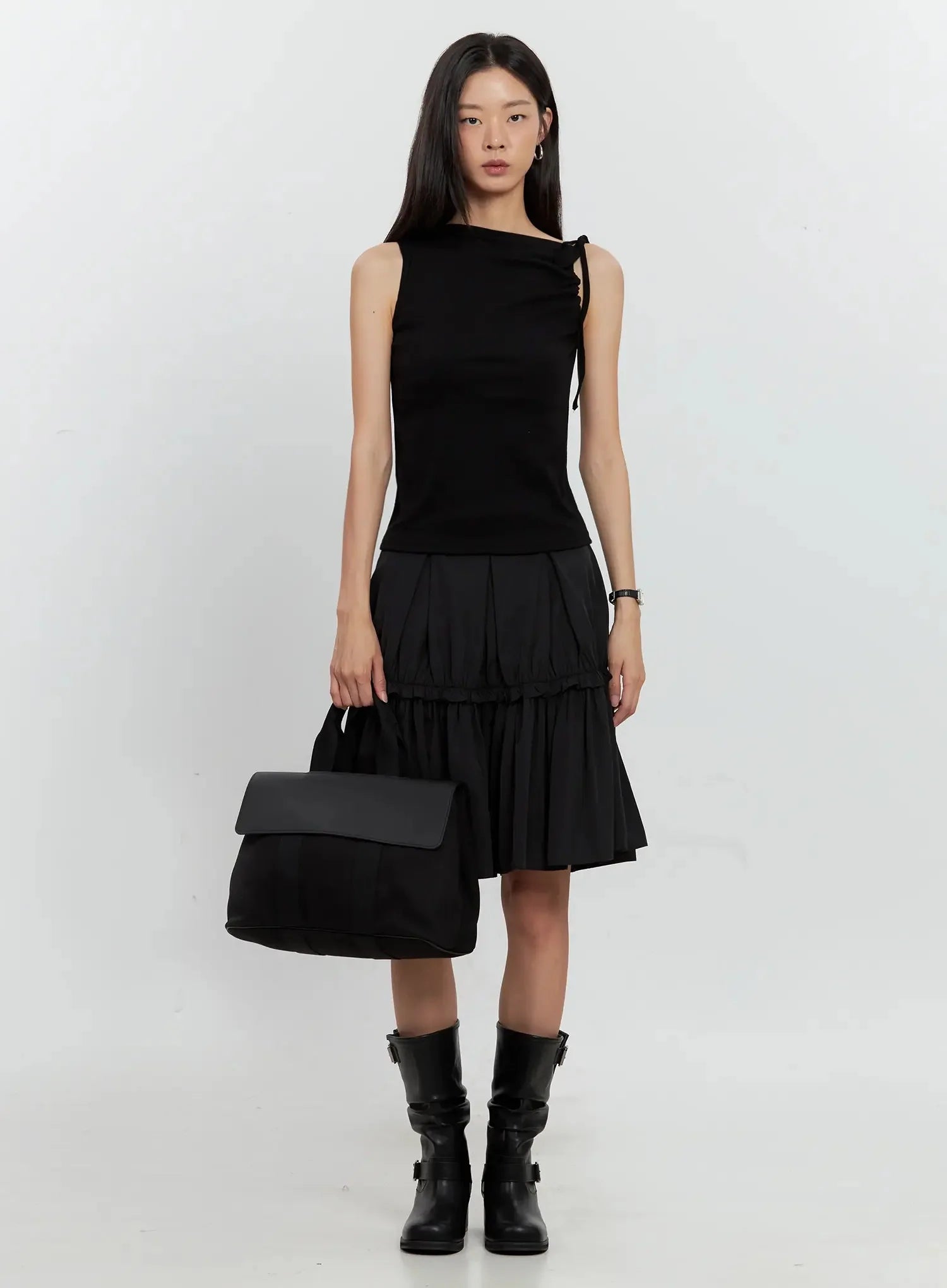 Pleated Nylon Midi Skirt IS516