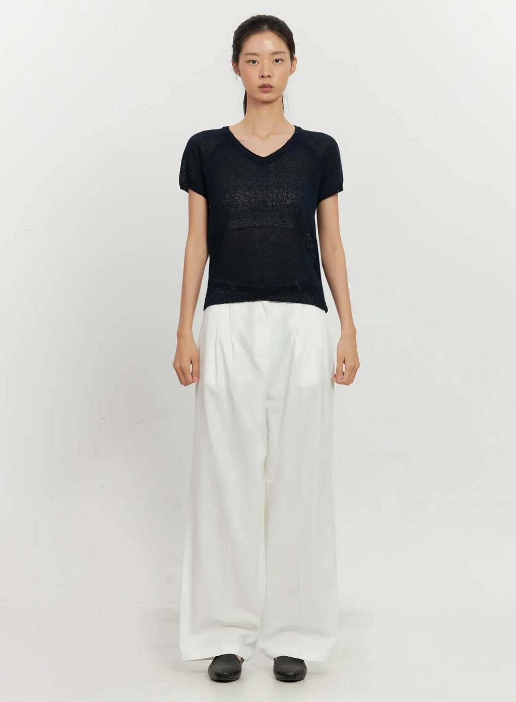 Mesh V-Neck Short-Sleeve Top IL528