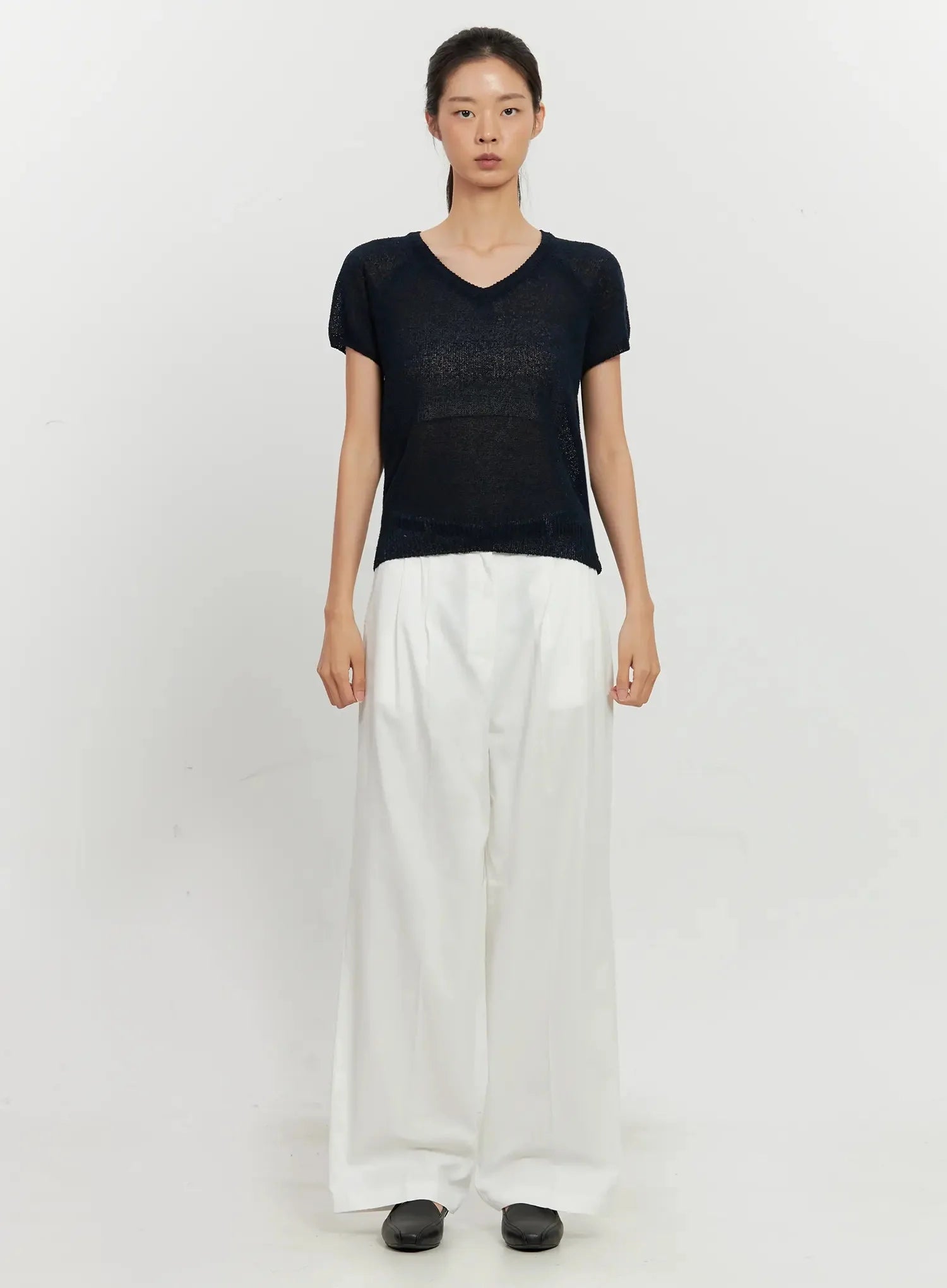 Mesh V-Neck Short-Sleeve Top IL528