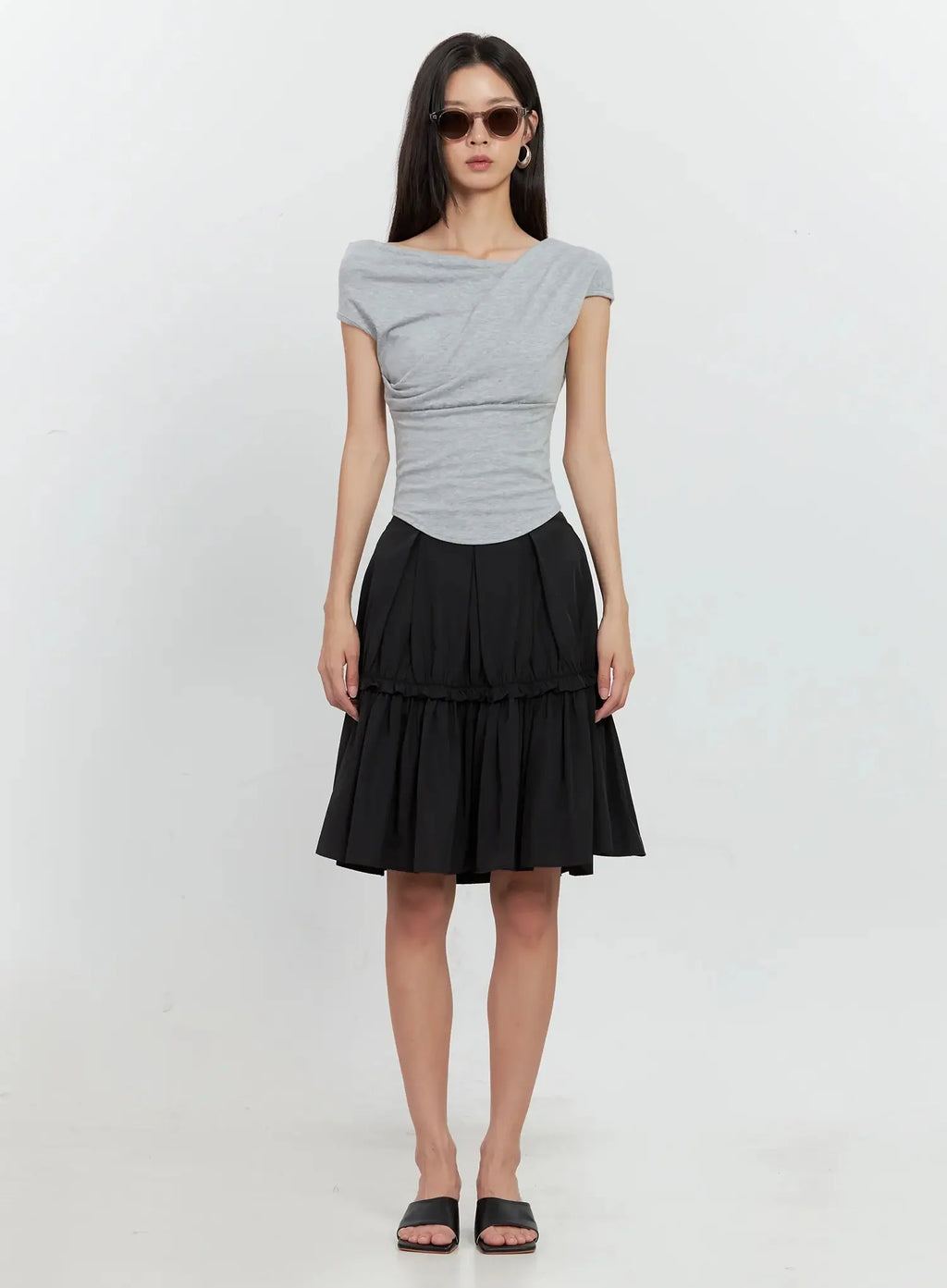Pleated Nylon Midi Skirt IS516