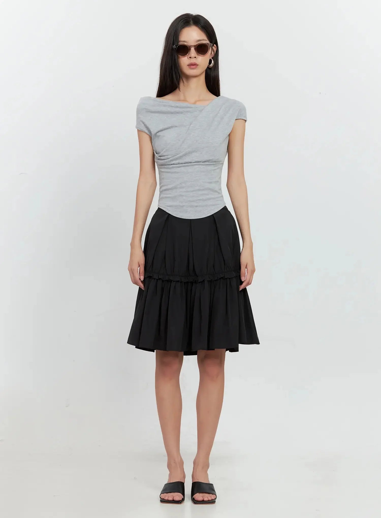 Pleated Nylon Midi Skirt IS516