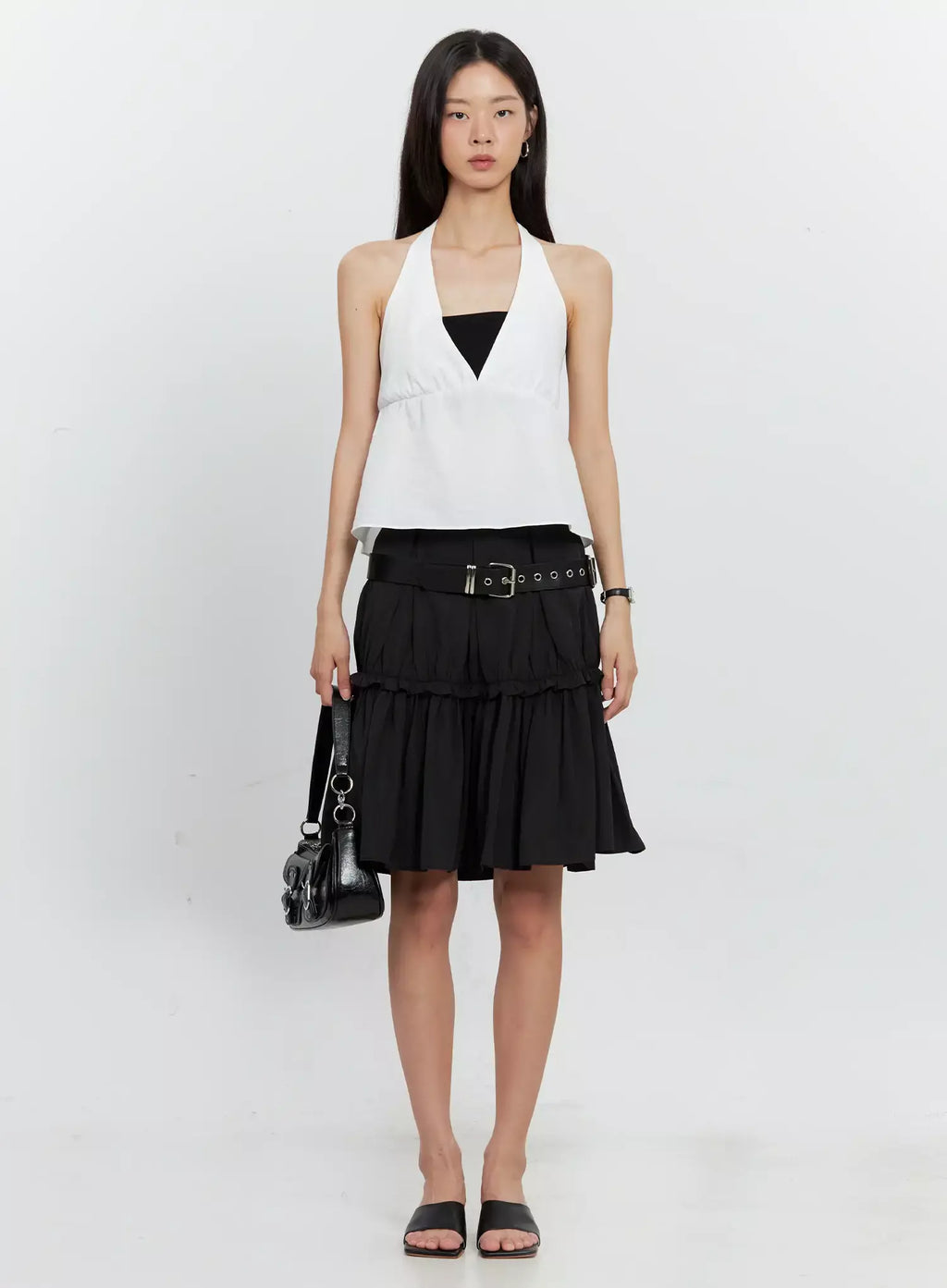 Pleated Nylon Midi Skirt IS516