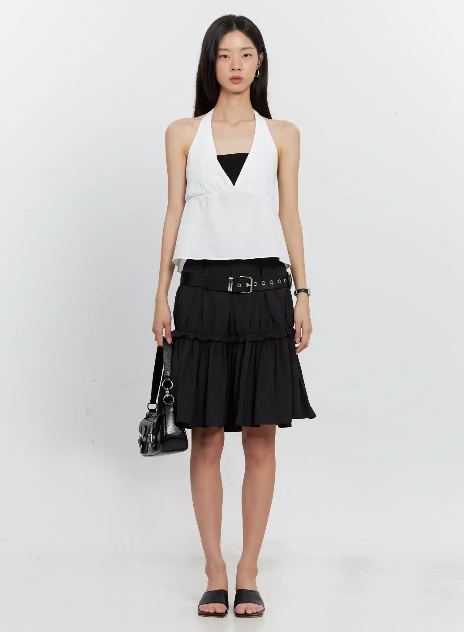 Pleated Nylon Midi Skirt IS516