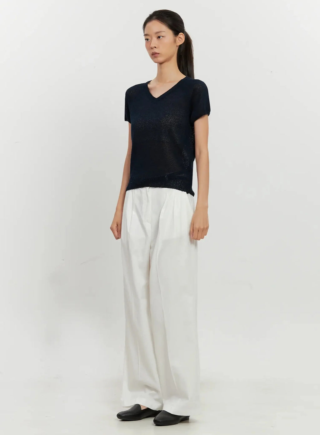 Mesh V-Neck Short-Sleeve Top IL528