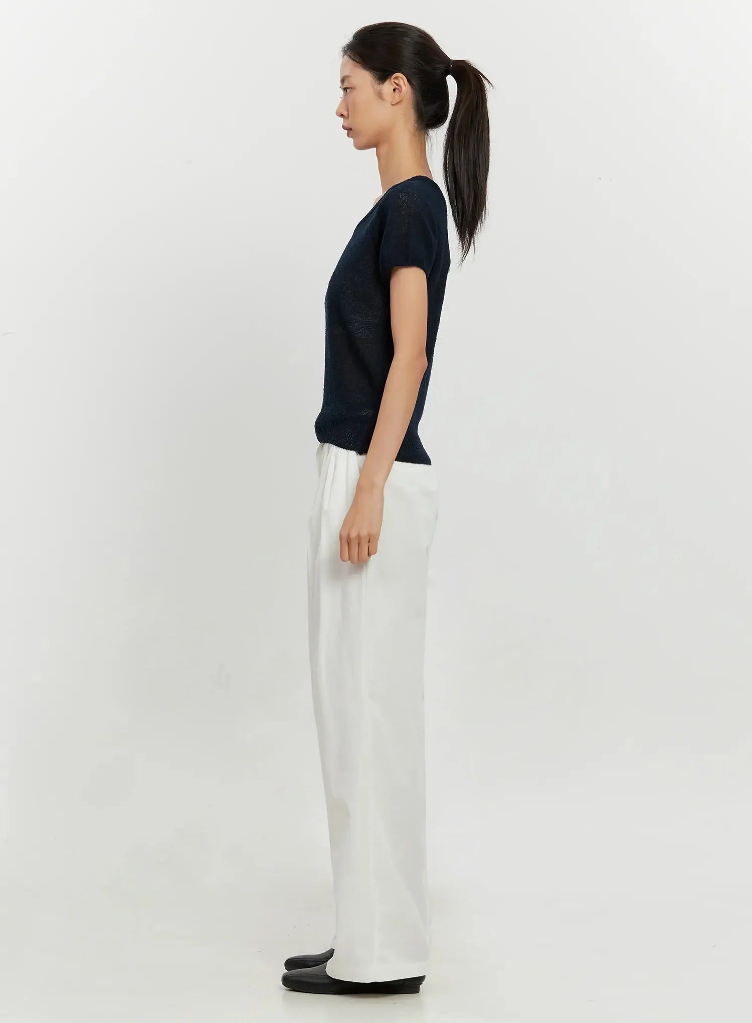 Mesh V-Neck Short-Sleeve Top IL528