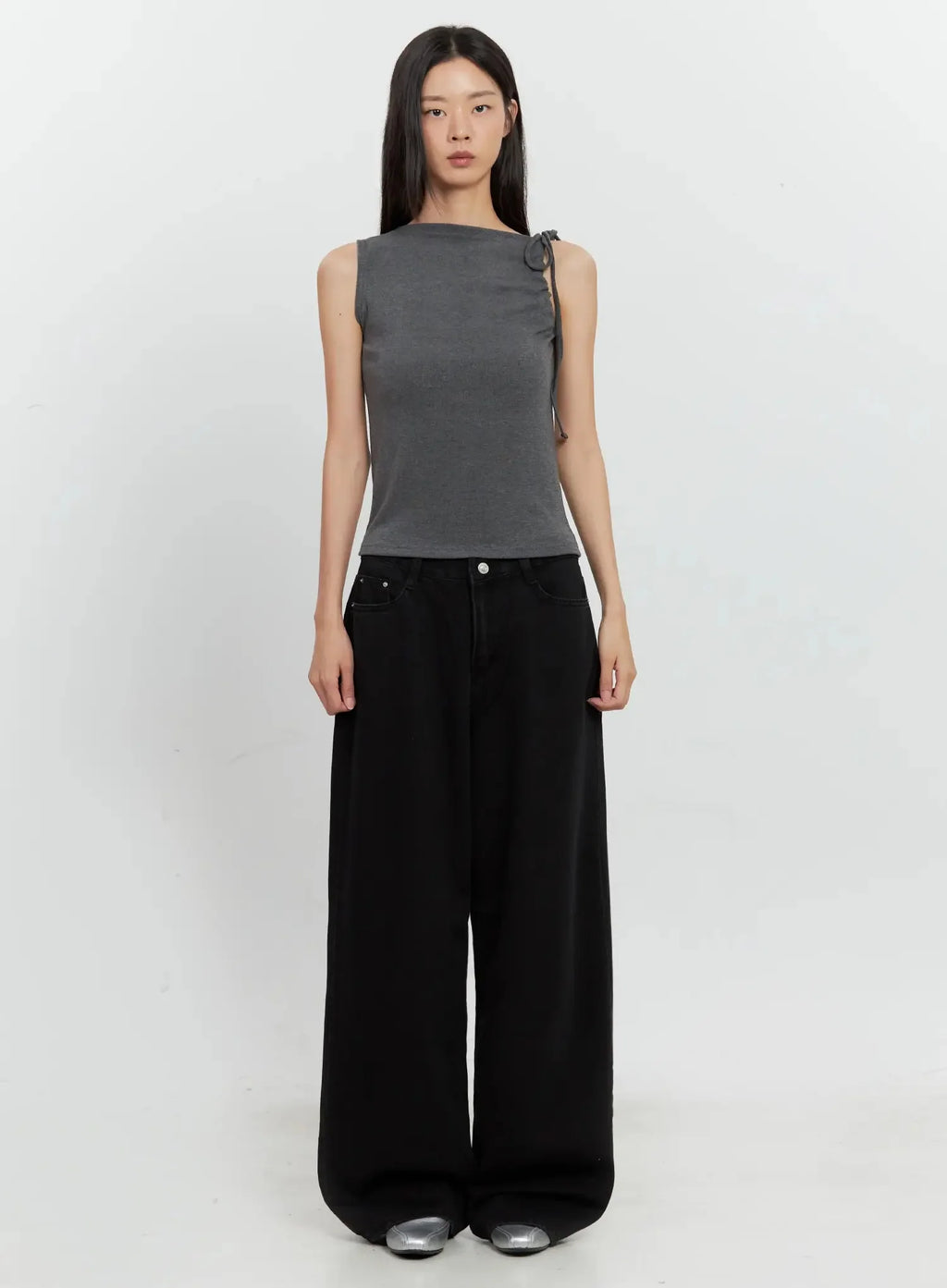 Asymmetric High Neck Tank Top IL528