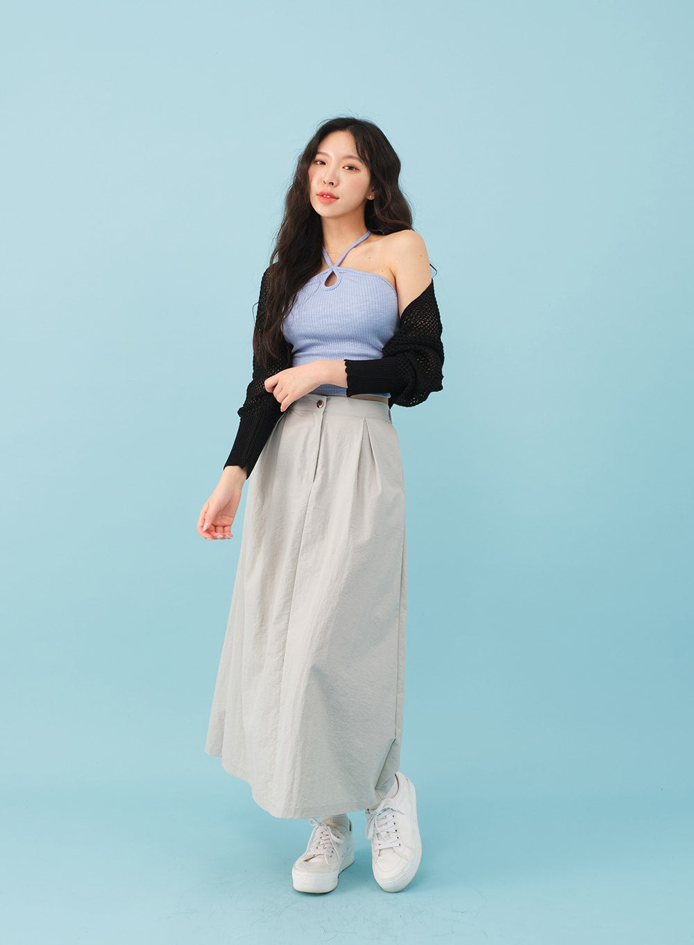 Nylon Maxi Skirt with Banded Back BJ03