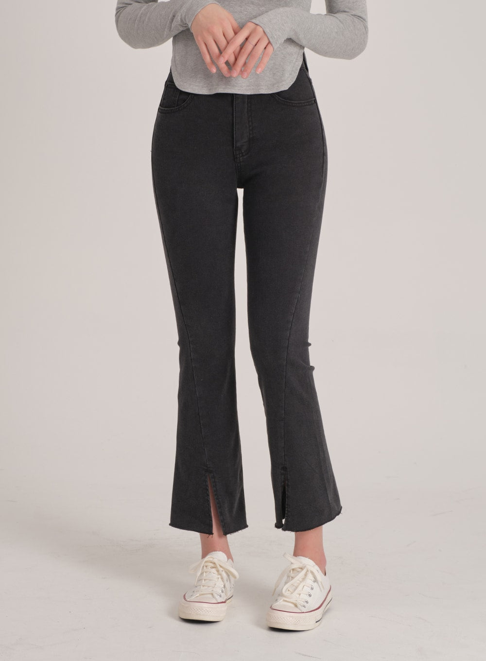 Bootcut Black Jeans with Front Slit J31