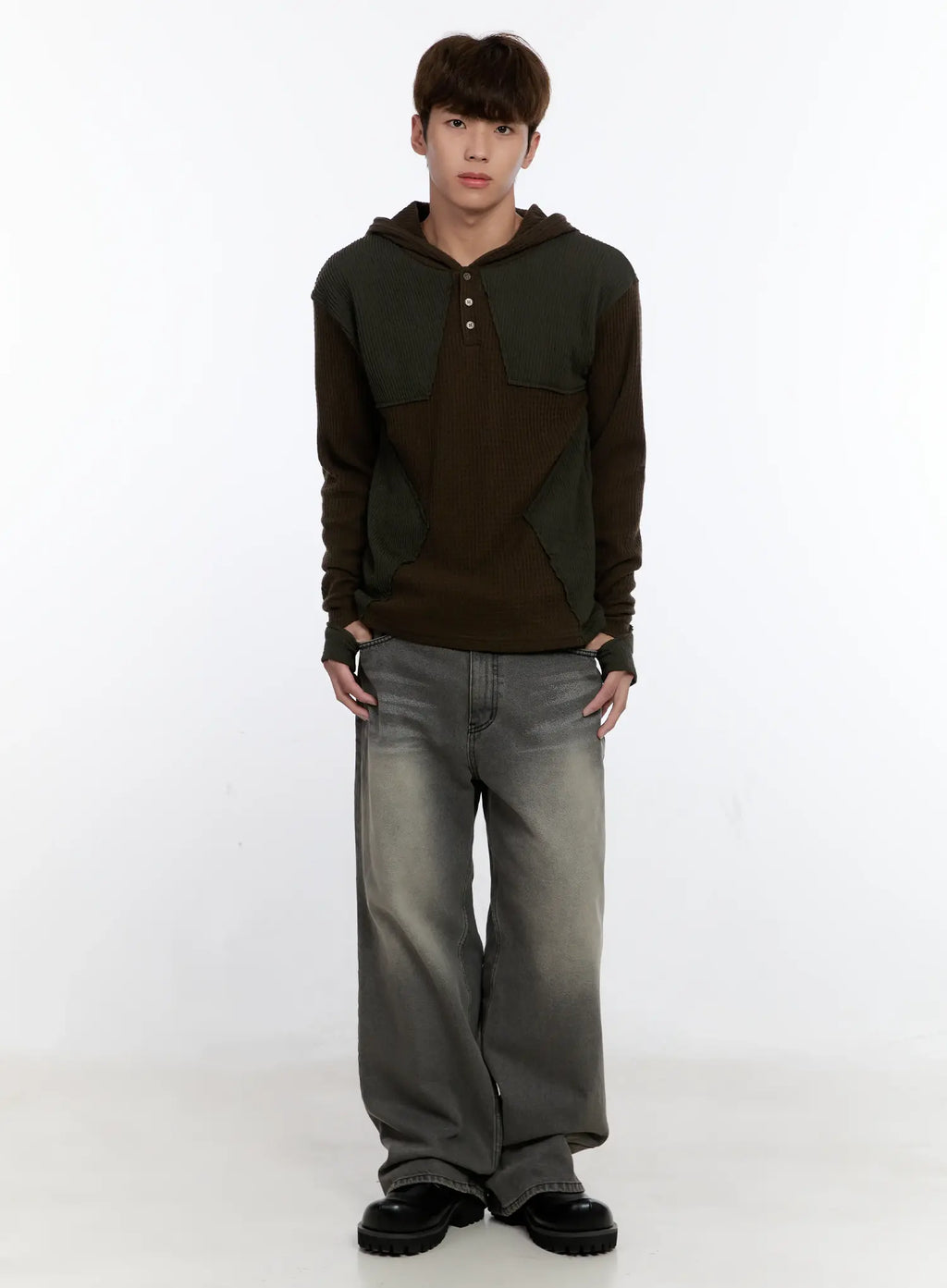 Men's Henley Hooded Sweater IS530