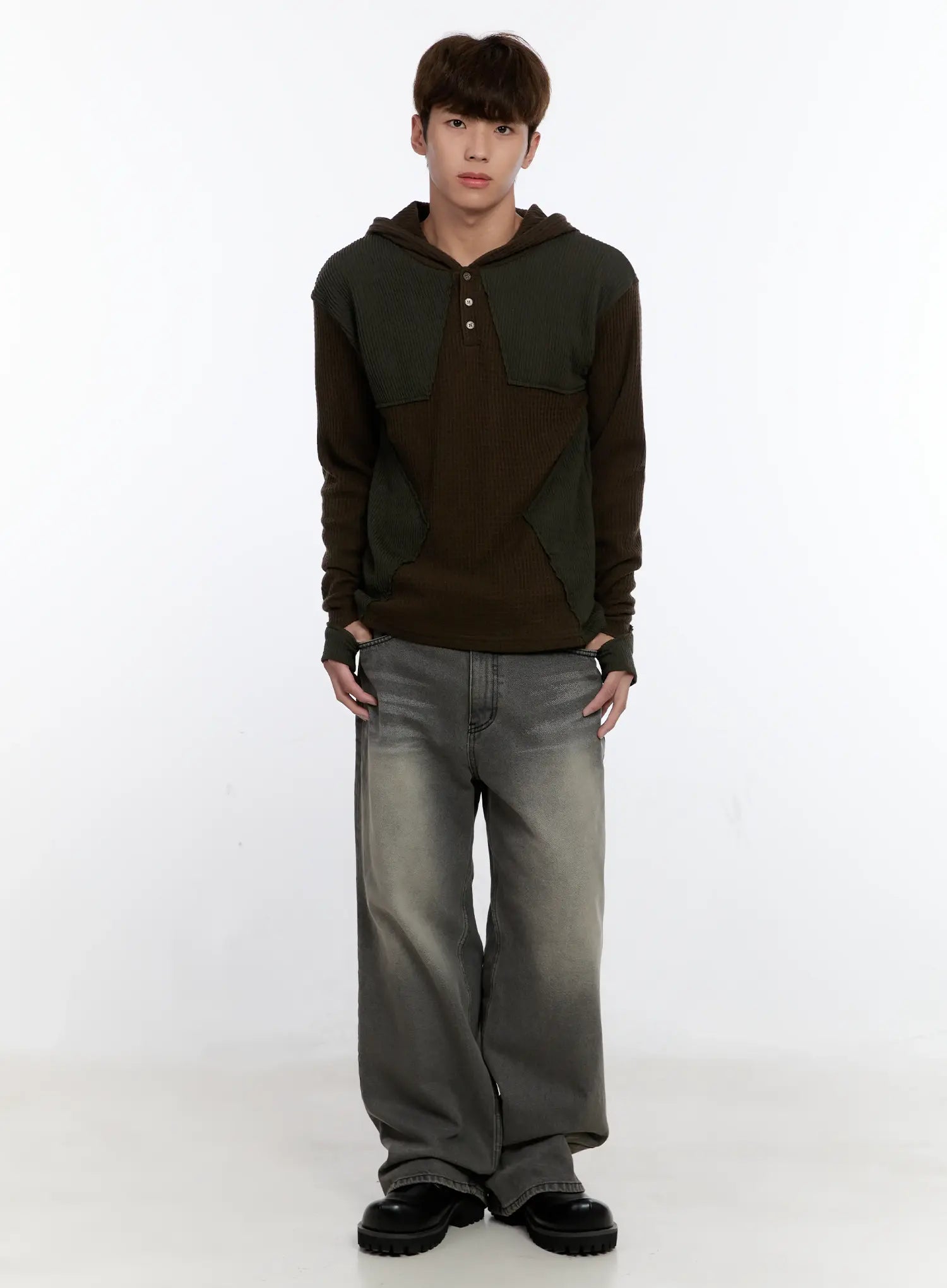 Men's Henley Hooded Sweater IS530