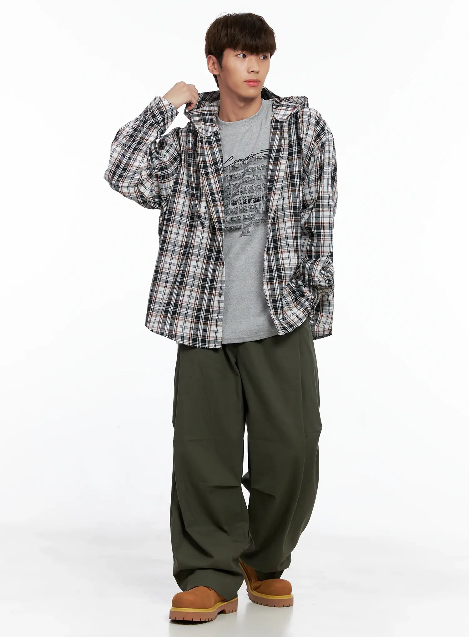 Men's Hooded Plaid Shirt IO506