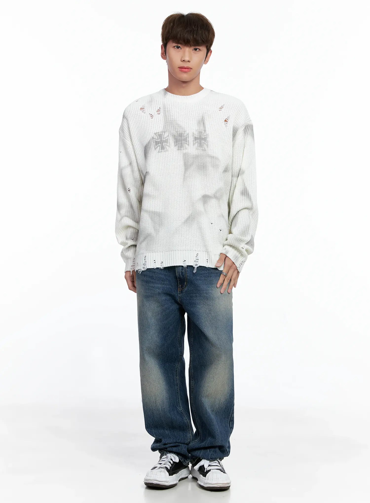 Men's Distressed Knit Sweater IO502