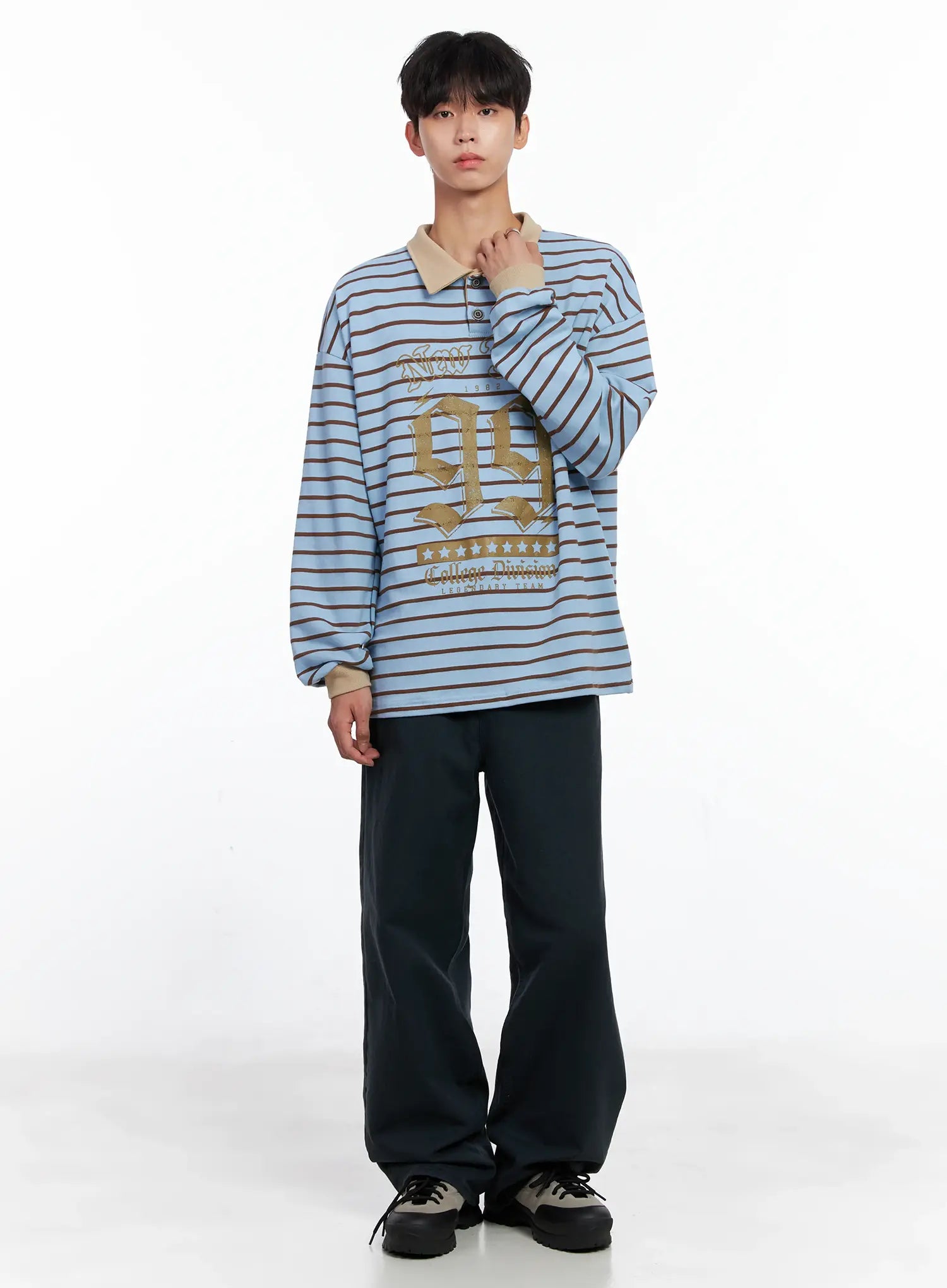 Men's Striped Polo Long Sleeve Top Is519