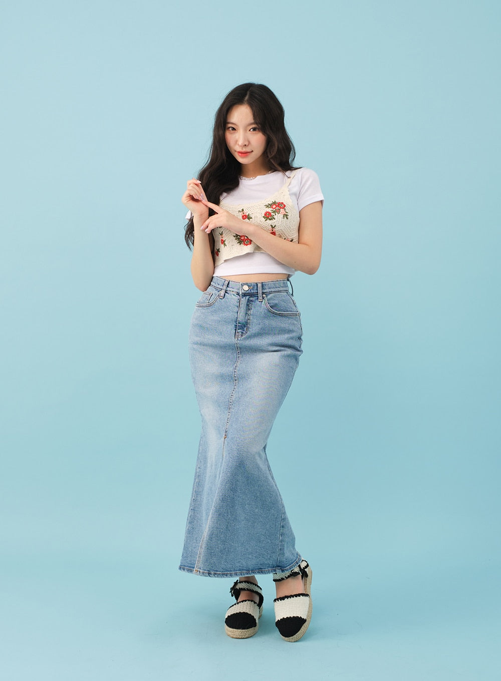 Slit Mermaid Fit Denim Maxi Skirt BJ03