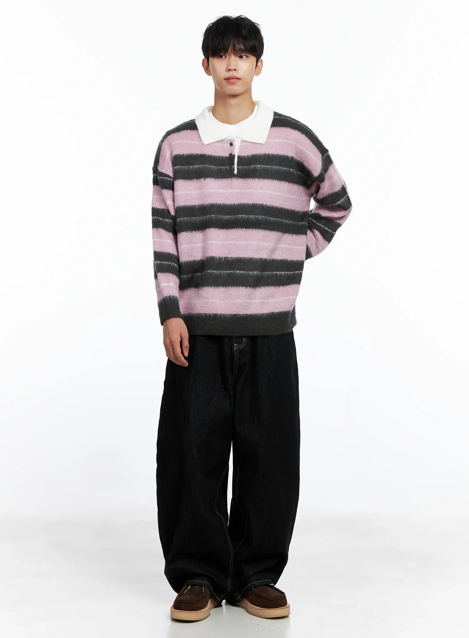 Men's Striped Knit Sweater (Light Pink) IS519