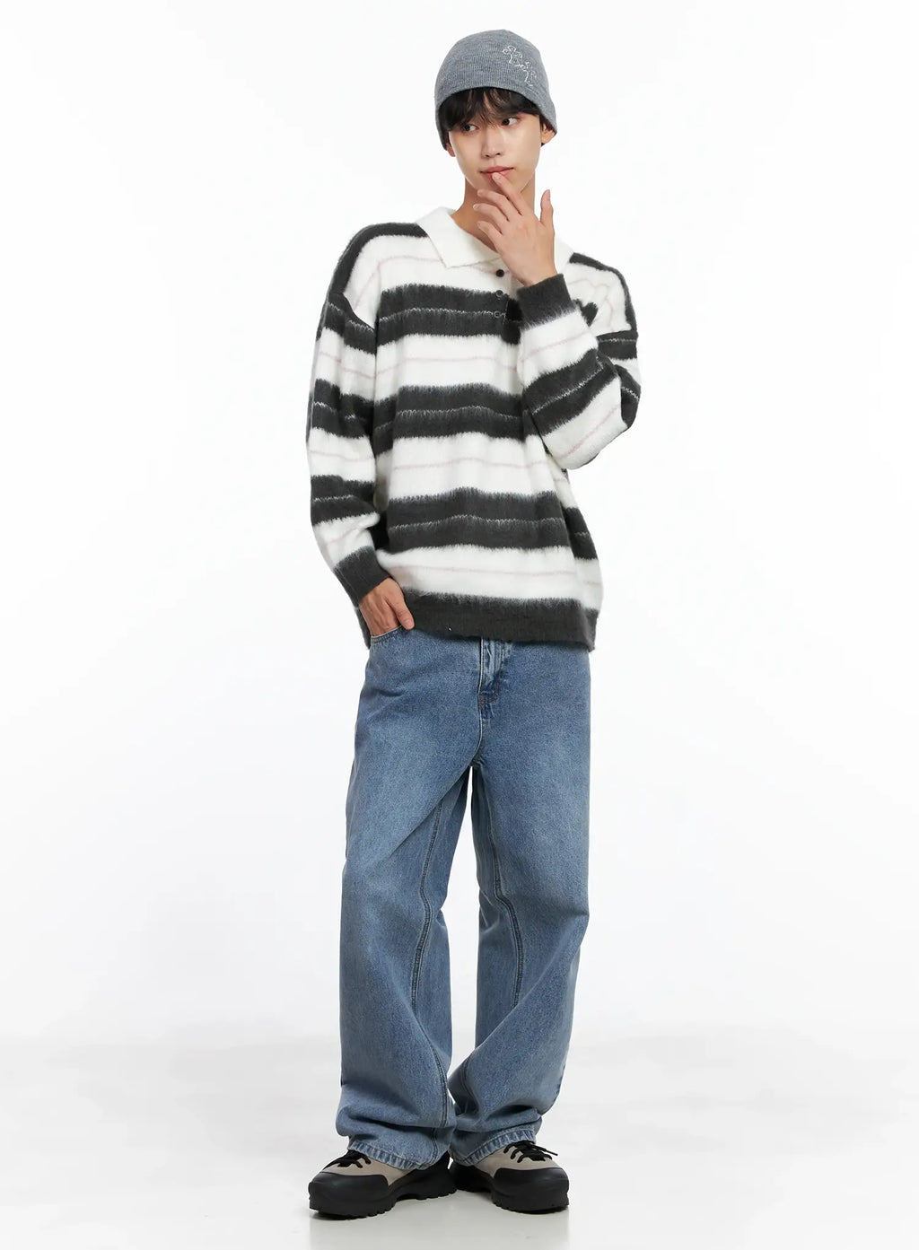 Men's Striped Knit Sweater (White) IS519