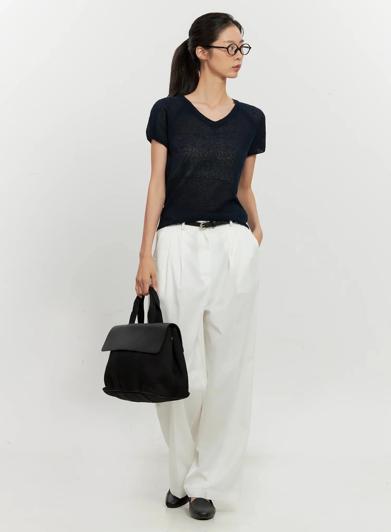 Mesh V-Neck Short-Sleeve Top IL528