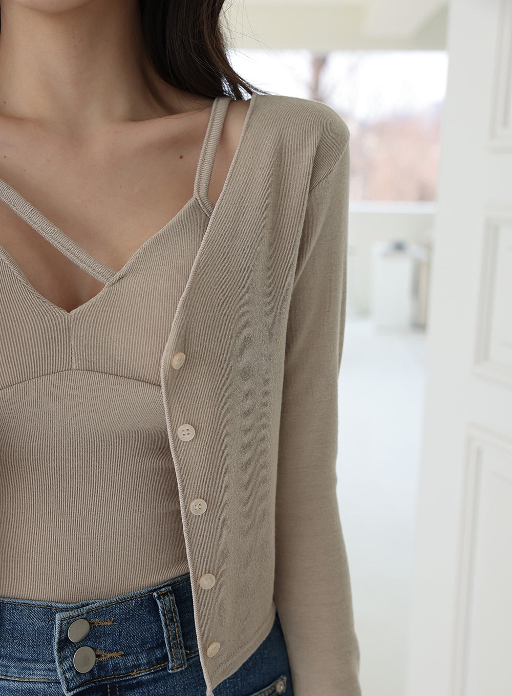 V-neck Button Down Cropped Cardigan IA11