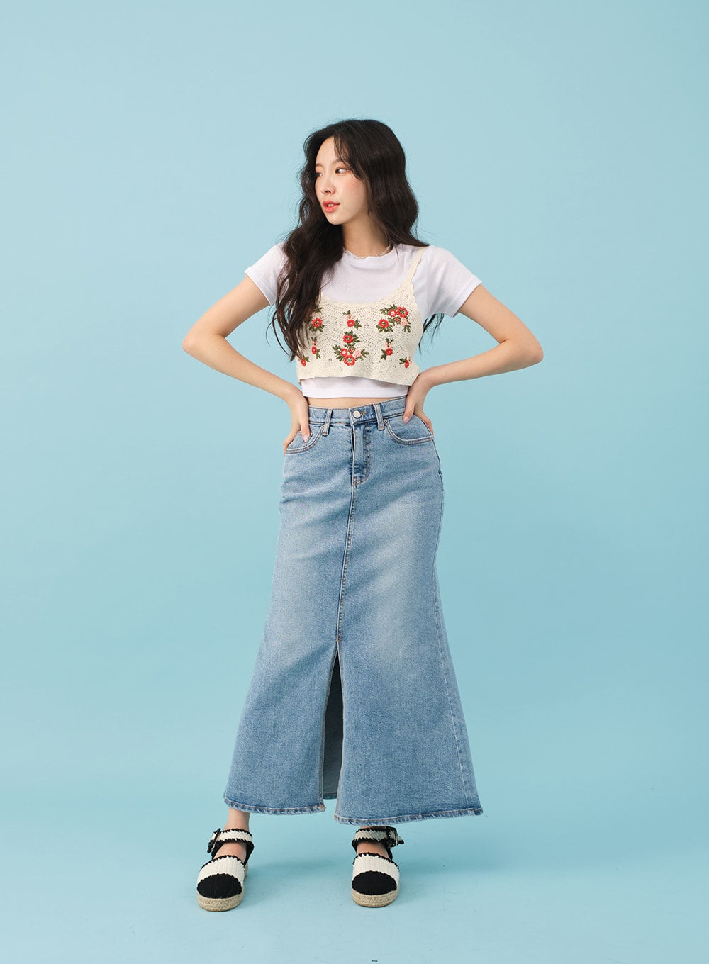 Slit Mermaid Fit Denim Maxi Skirt BJ03